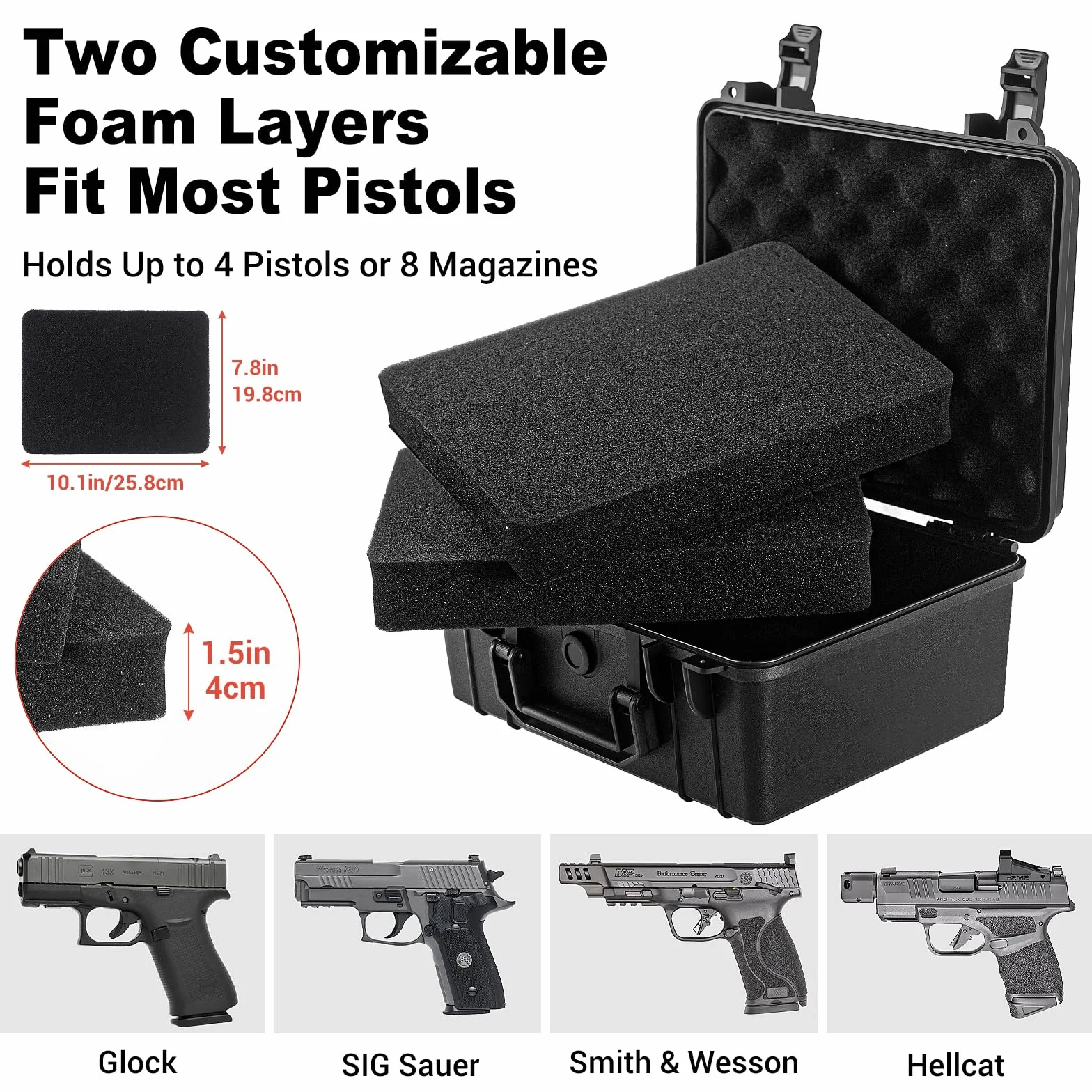 Valigetta universale per pistola IP67 custodia rigida impermeabile con inserti in schiuma pretagliati e due serrature