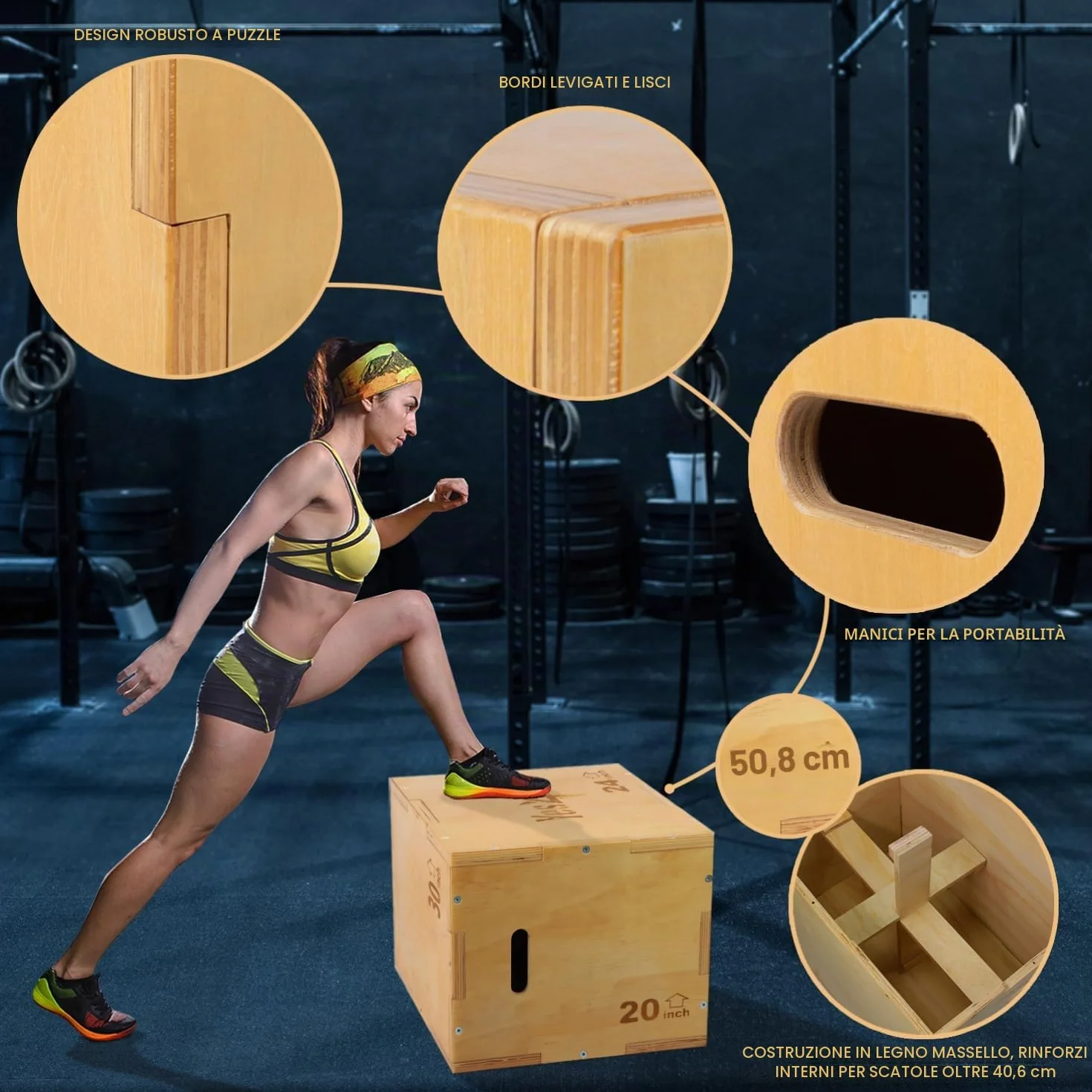 Yes4All Scatola Plyo 3 in 1 in legno antiscivolo, scatola pliometrica 40,6 x 35,6 x 30,5 cm, Wood Basic