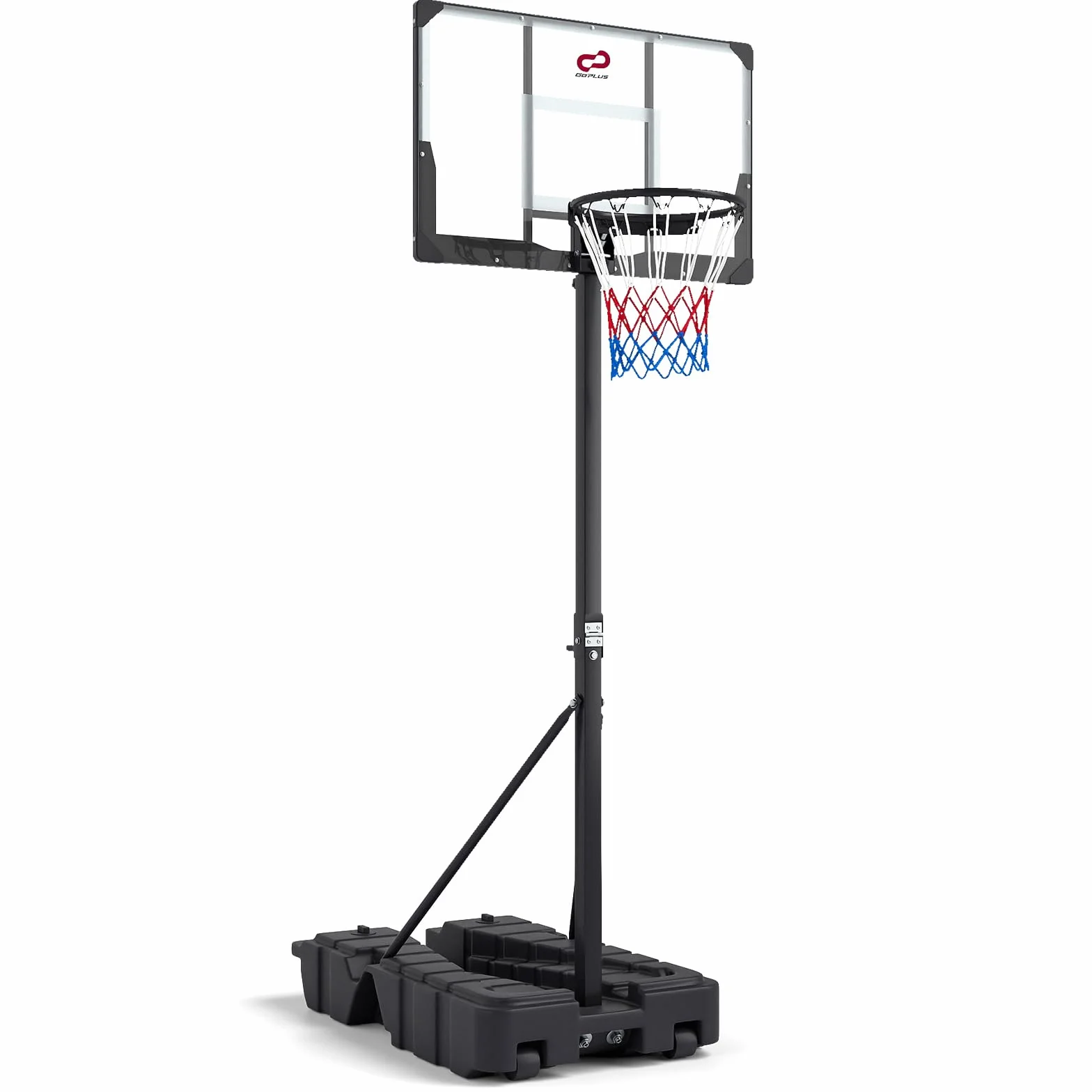 COSTWAY Canestro da Basket Professionale Pieghevole Altezza Regolabile 230-305 cm Tabellone PC Infrangibile Base Mobile con Ruote Riempibile