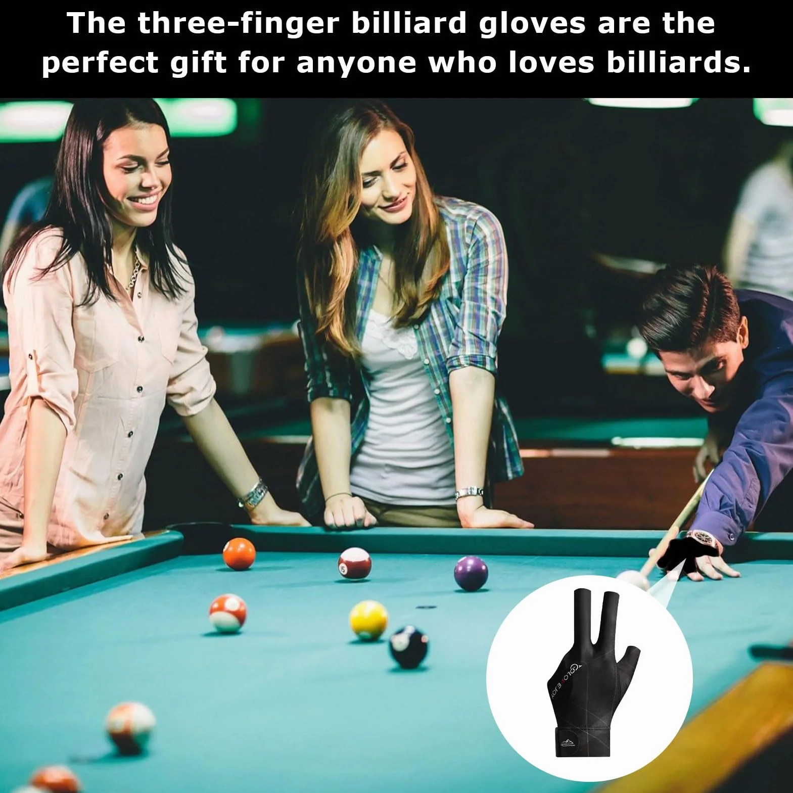 SOGHO Guanti da biliardo professionali regolabili traspiranti per giochi carom Snooker Nero