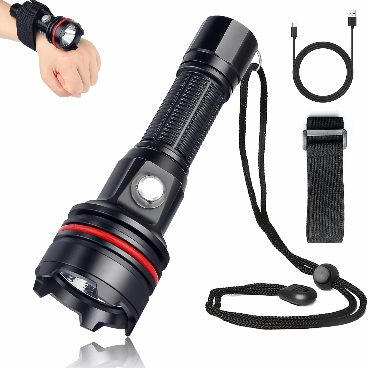 Torcia Subacquea 2000 Lumen IP68 100m USB-C Ricarica 6 Modalità