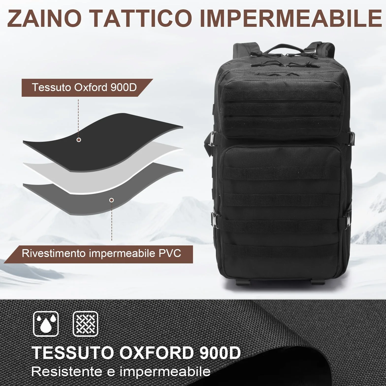 SHANNA Zaino Tattico Militare 45 Litri Impermeabile Grandi Zaini da Hiking Molle per Escursionismo Campeggio Caccia