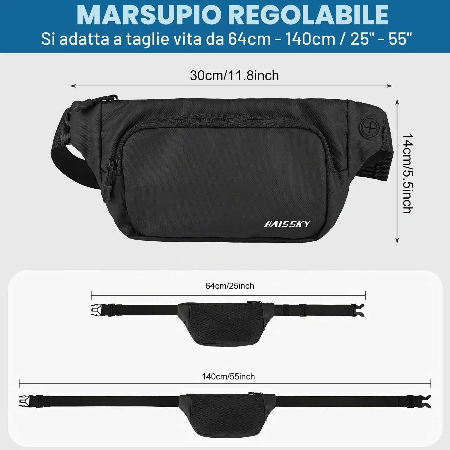 HAISSKY Marsupio Cintura da Corsa Impermeabile Uomo Donna Running Borsa a Tracolla Jogging Viaggi