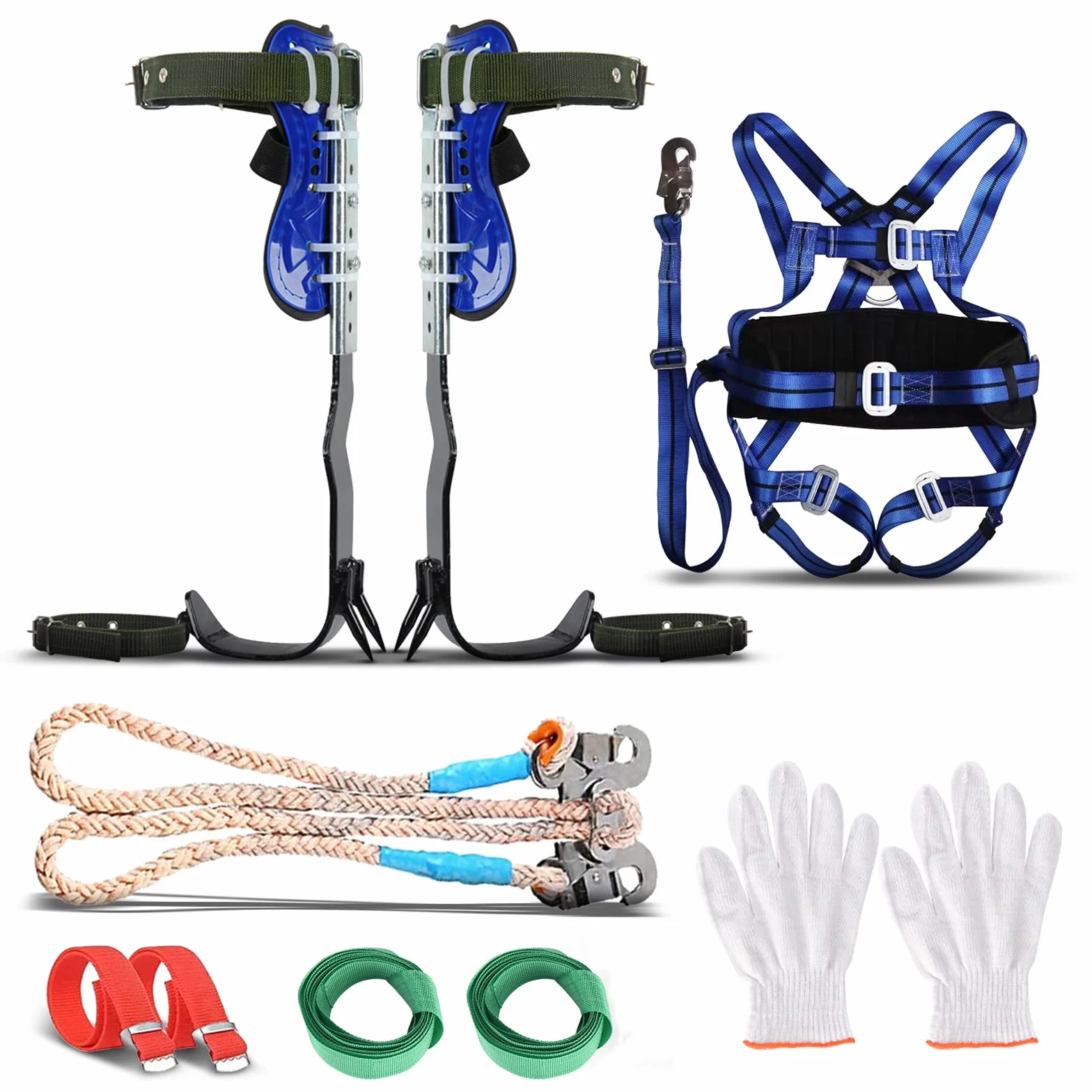 Set ramponi da arrampicata su alberi con imbracatura sicurezza 5 punti corpo