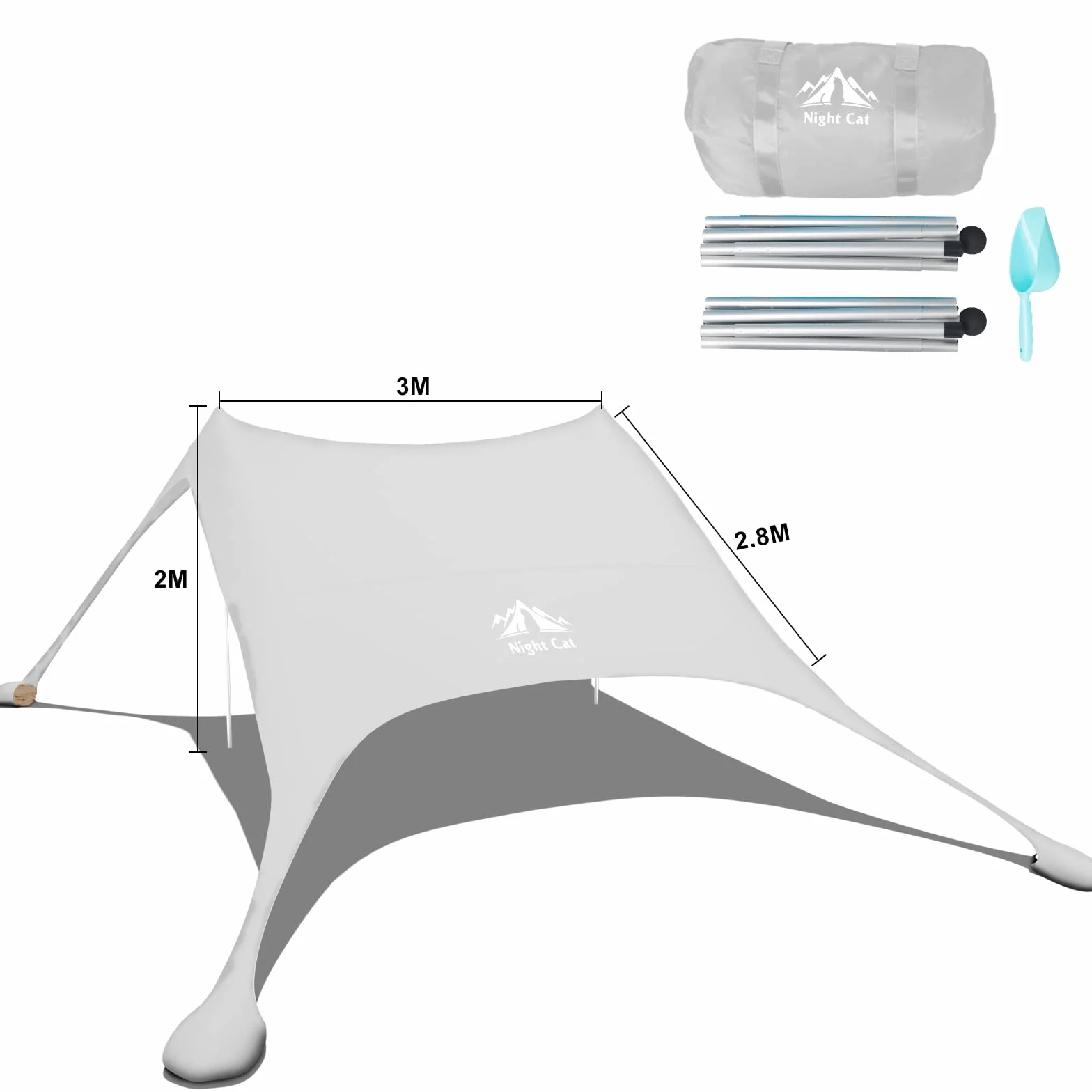 Night Cat Tenda da Spiaggia Baldacchino Parasole UPF 50+ Protezione UV con pali alluminio ancoraggio sabbia per cortile parco spiaggia