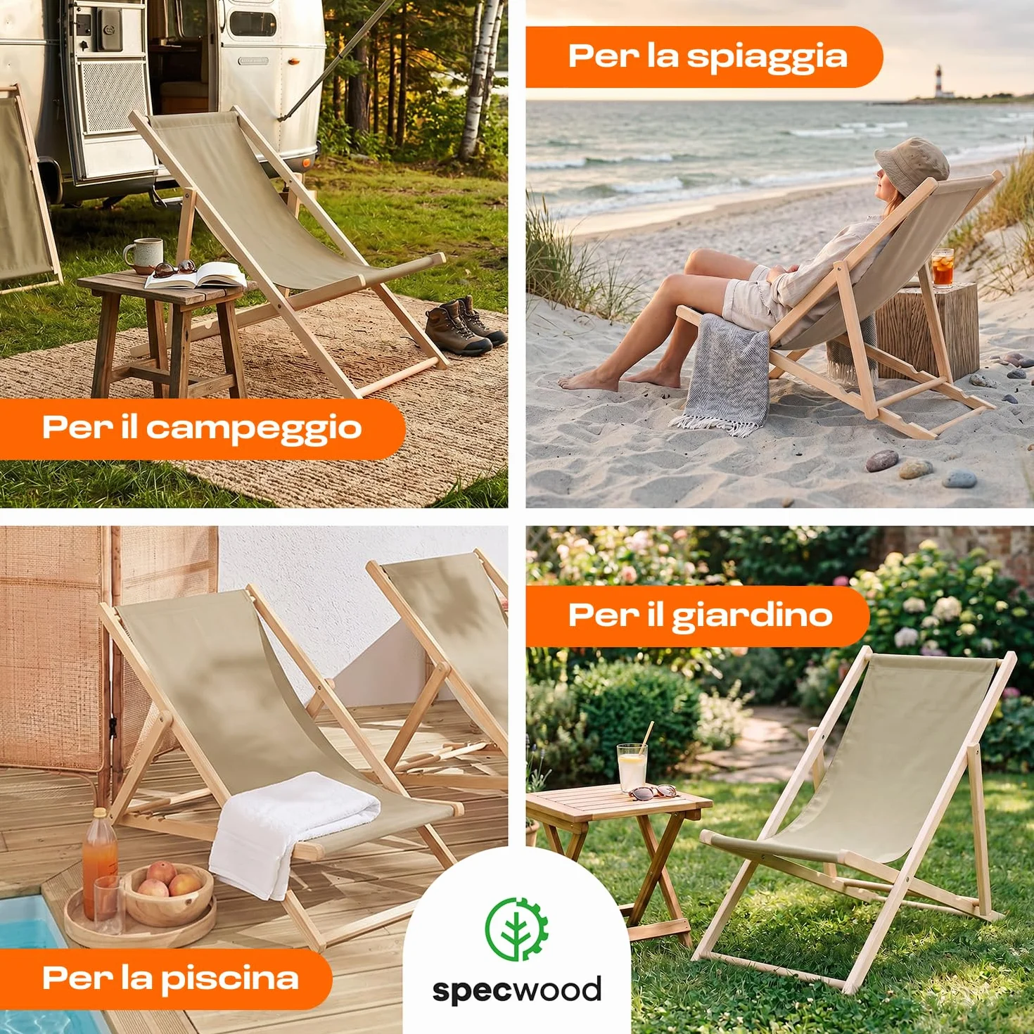 Sdraio da Giardino Pieghevole in Legno di Faggio – Lettino Prendisole da Giardino Reclinabile 3 Posizioni, Sedia Sdraio da Esterno fino a 120 kg, Sdraio da Balcone e Spiaggia, Beige