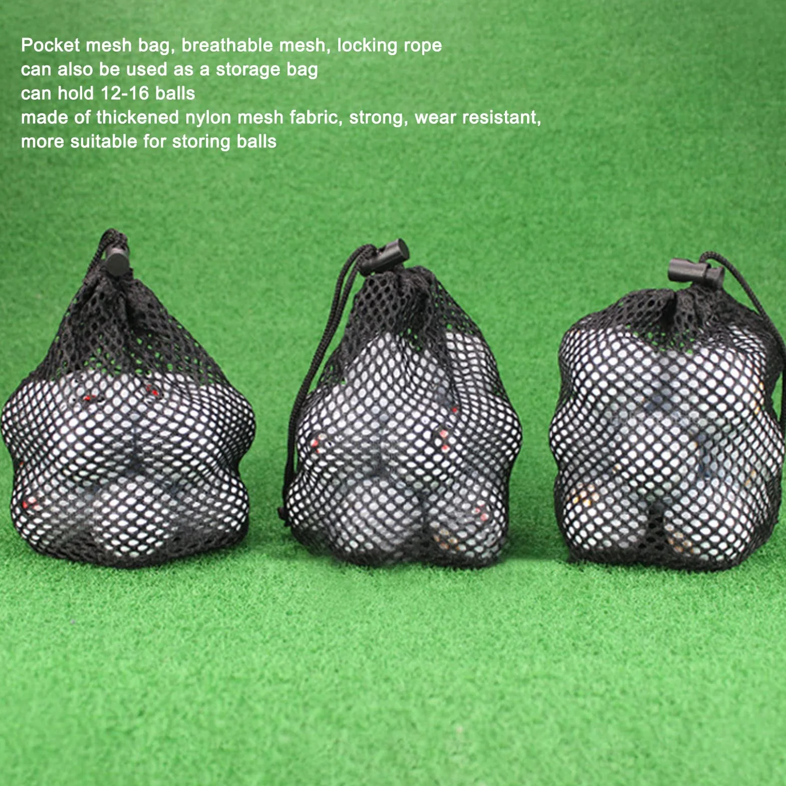Borsa da golf in rete nylon nero per palline da 12 a 16