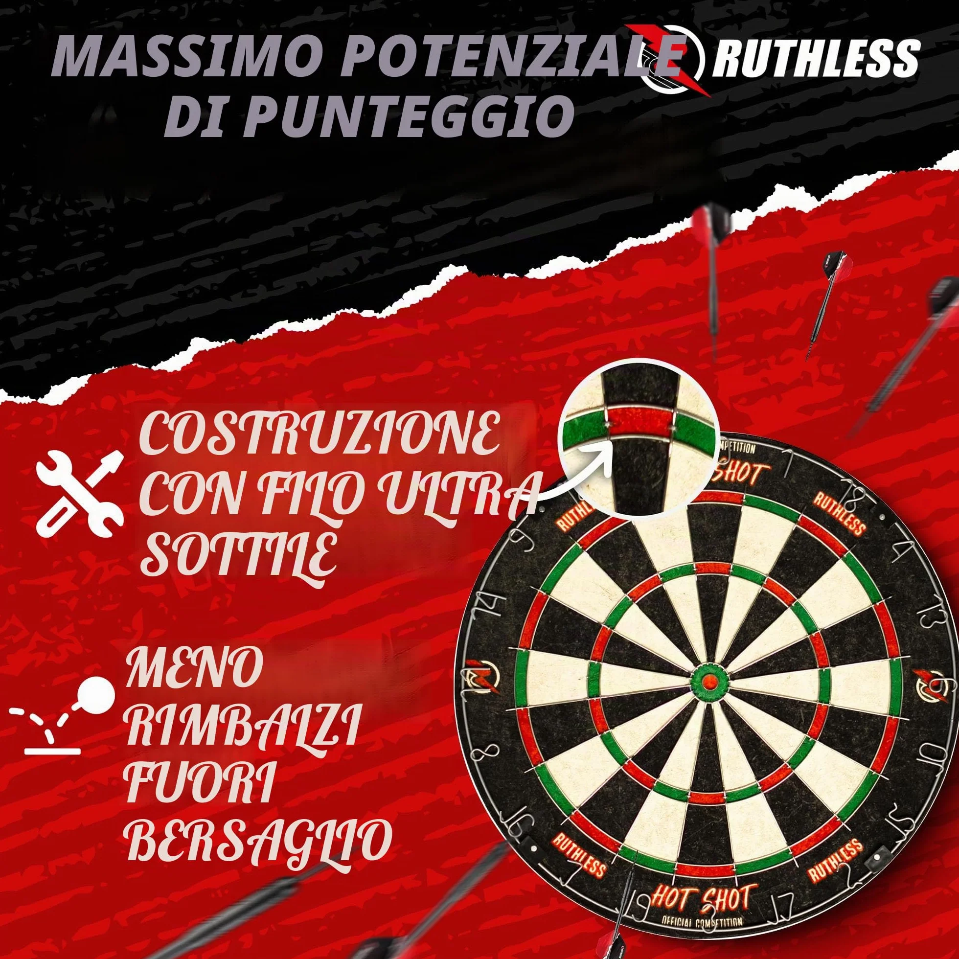 Ruthless Hot Shot Set di freccette Endurance in sisal con 2 set punta in acciaio