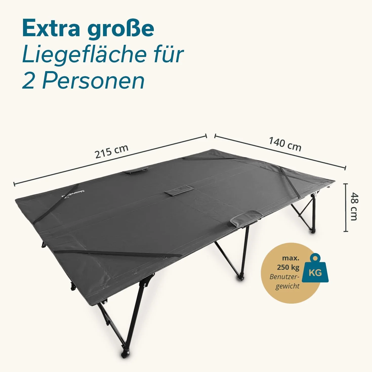 Skandika brandina da campeggio doppio per 2 persone Bodo | pieghevole, portata 250 kg, resistente alle intemperie, letto per ospiti | Lettino da campeggio per esterni, balcone, giardino