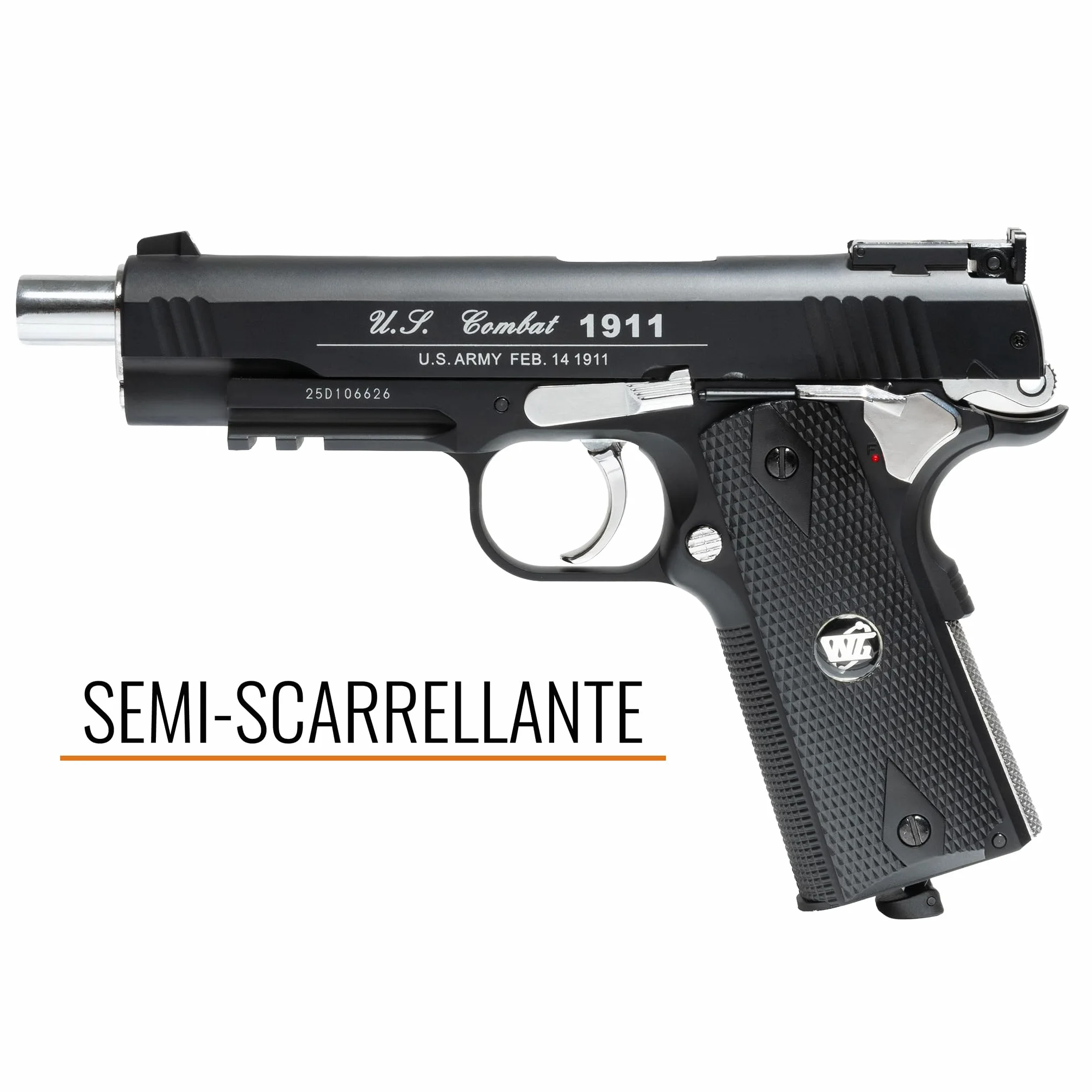 Pistola Softair WG Combat 1911 CO2 Full Metal, 1000 Pallini 6mm, nero
