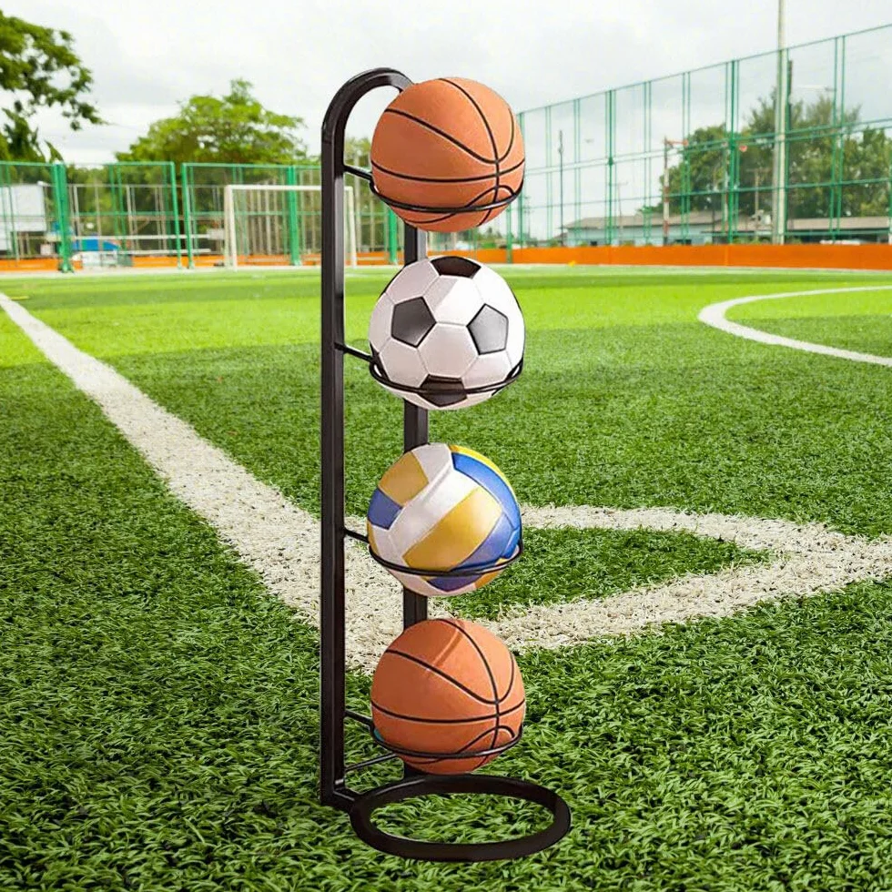 Rastrelliera da Basket Verticale 4 Livelli Porta Palloni Scaffale Stoccaggio Attrezzature Sportive