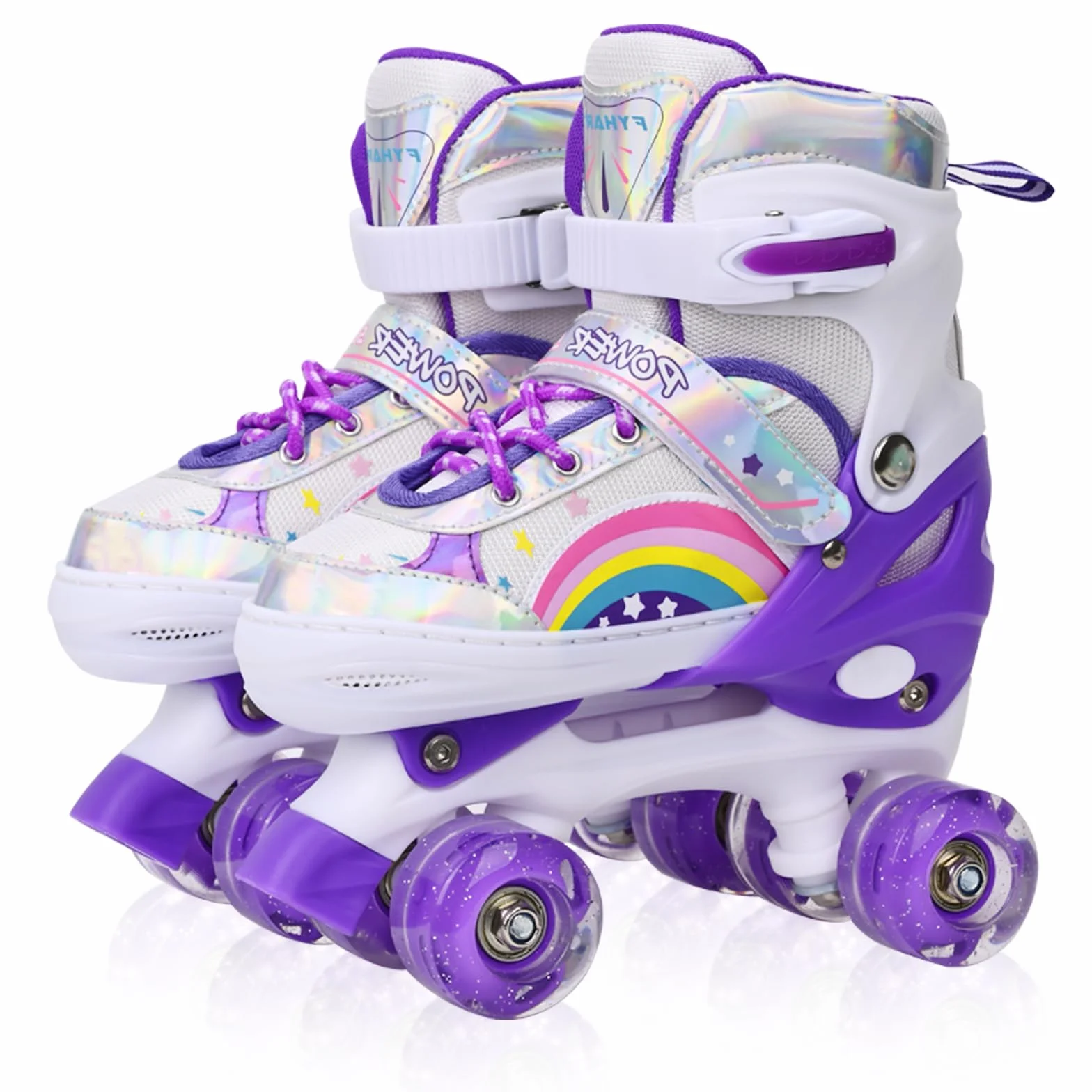 Pattini a rotelle per bambini ragazze ragazzi principianti, 4 misure regolabili per bambina e bambino con ruote luminose, pattini a rotelle Viola Arcobaleno per lo sport