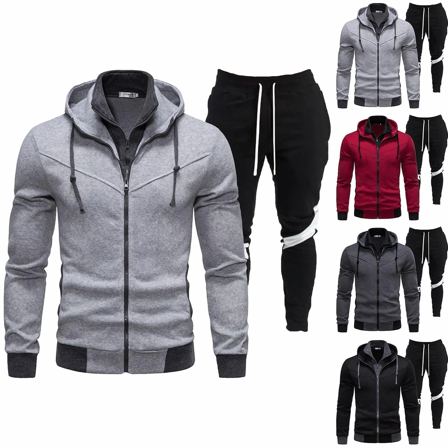 Tuta da uomo sportiva con felpa a maniche lunghe e tasche con cerniera per jogging e corsa