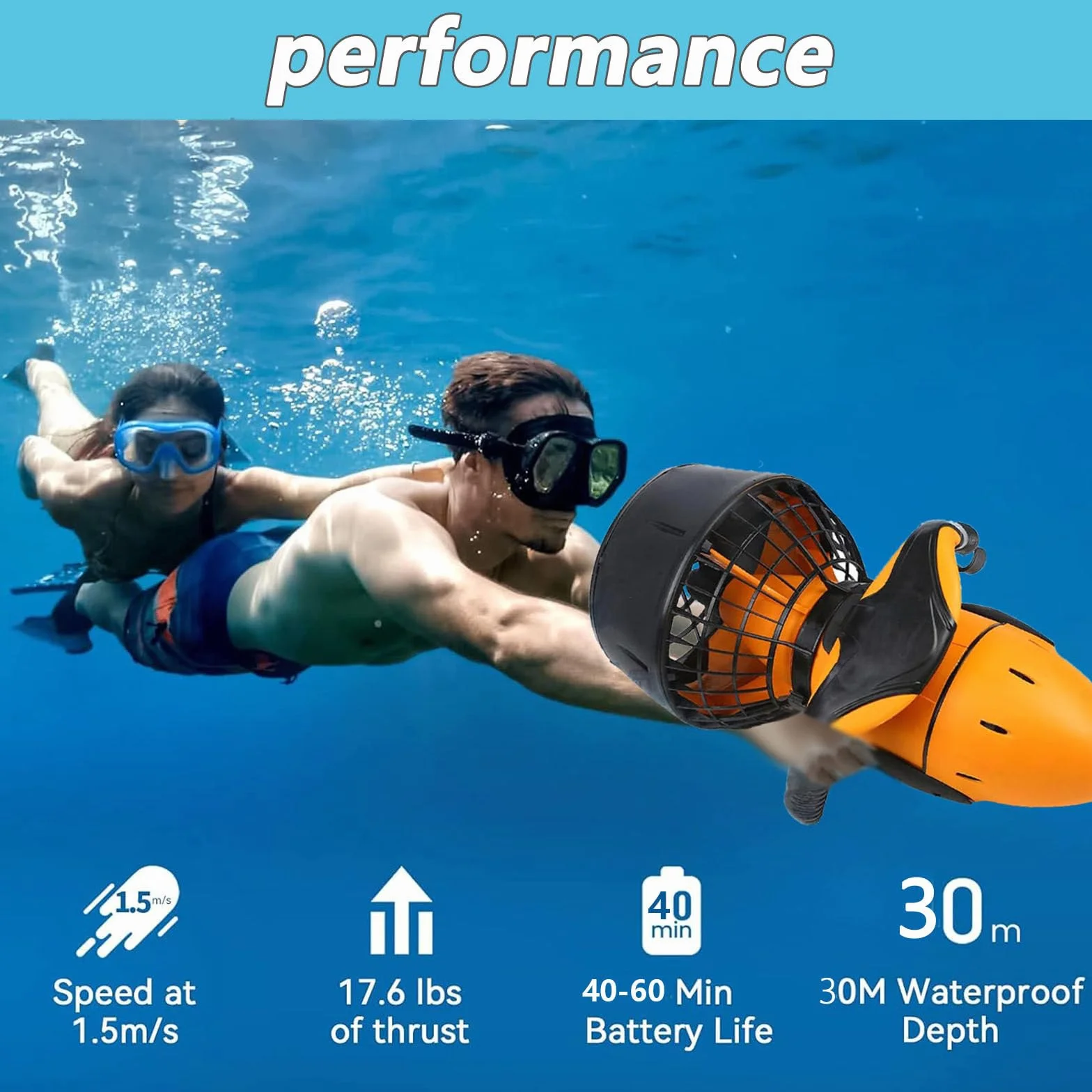 Seascooter Subacqueo 500 W, Underwater Booster Doppia Velocità per Immersioni e Snorkeling