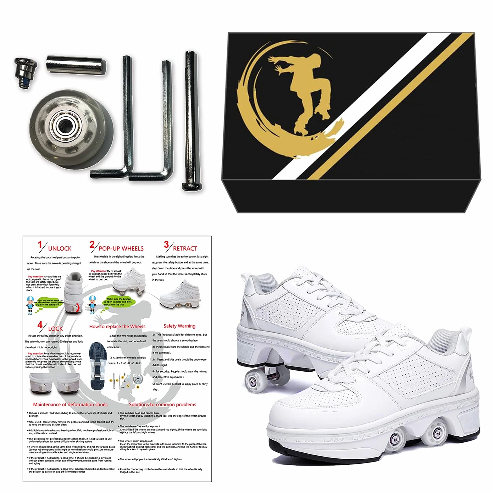 Pattini a Rotelle Unisex Scarpe con Rotelle Scarpe da Skate 2 in 1 e Scarpe da Ginnastica Che si Trasformano in Pattini a Rotelle Regalo per Bambini, Ragazzi, Ragazze, Uomini e Donne