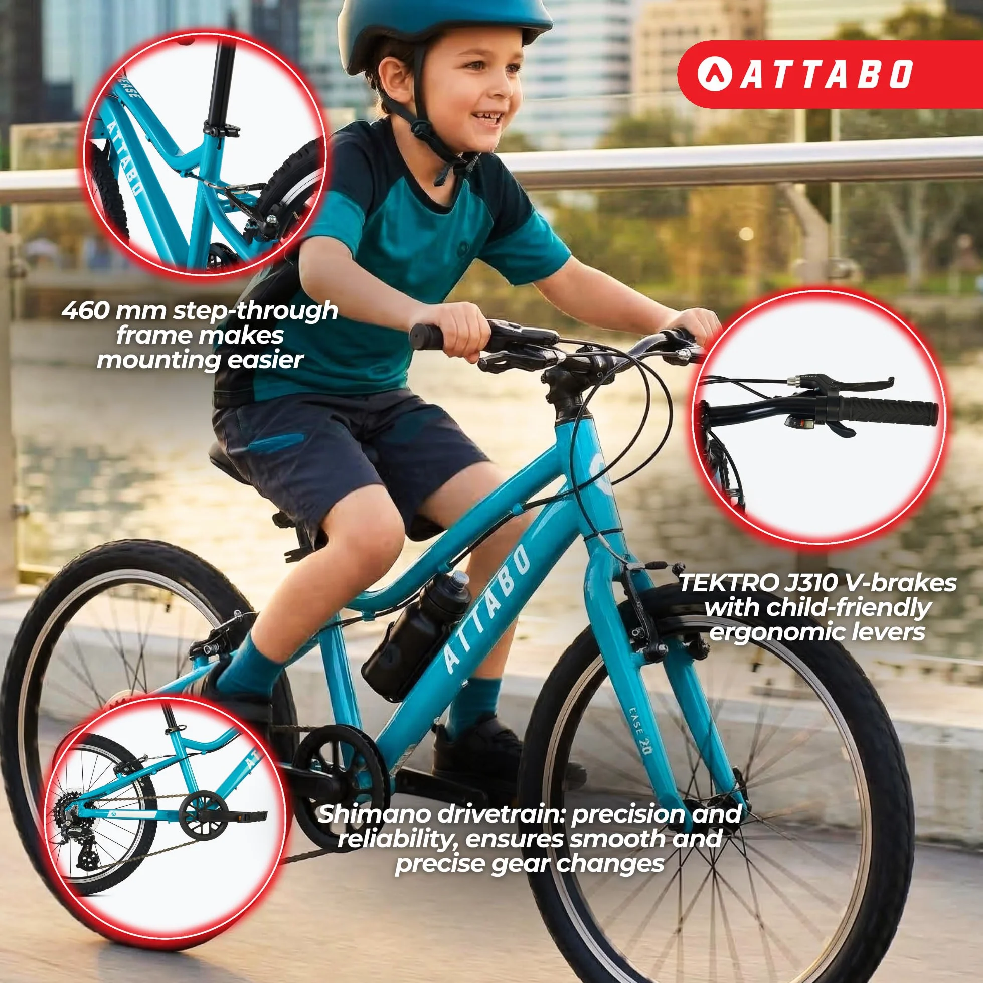 ATTABO Bicicletta per Bambini EASE 20" Leggera Resistente Gradino Basso Manubrio BMX Ergonomico Deragliatore