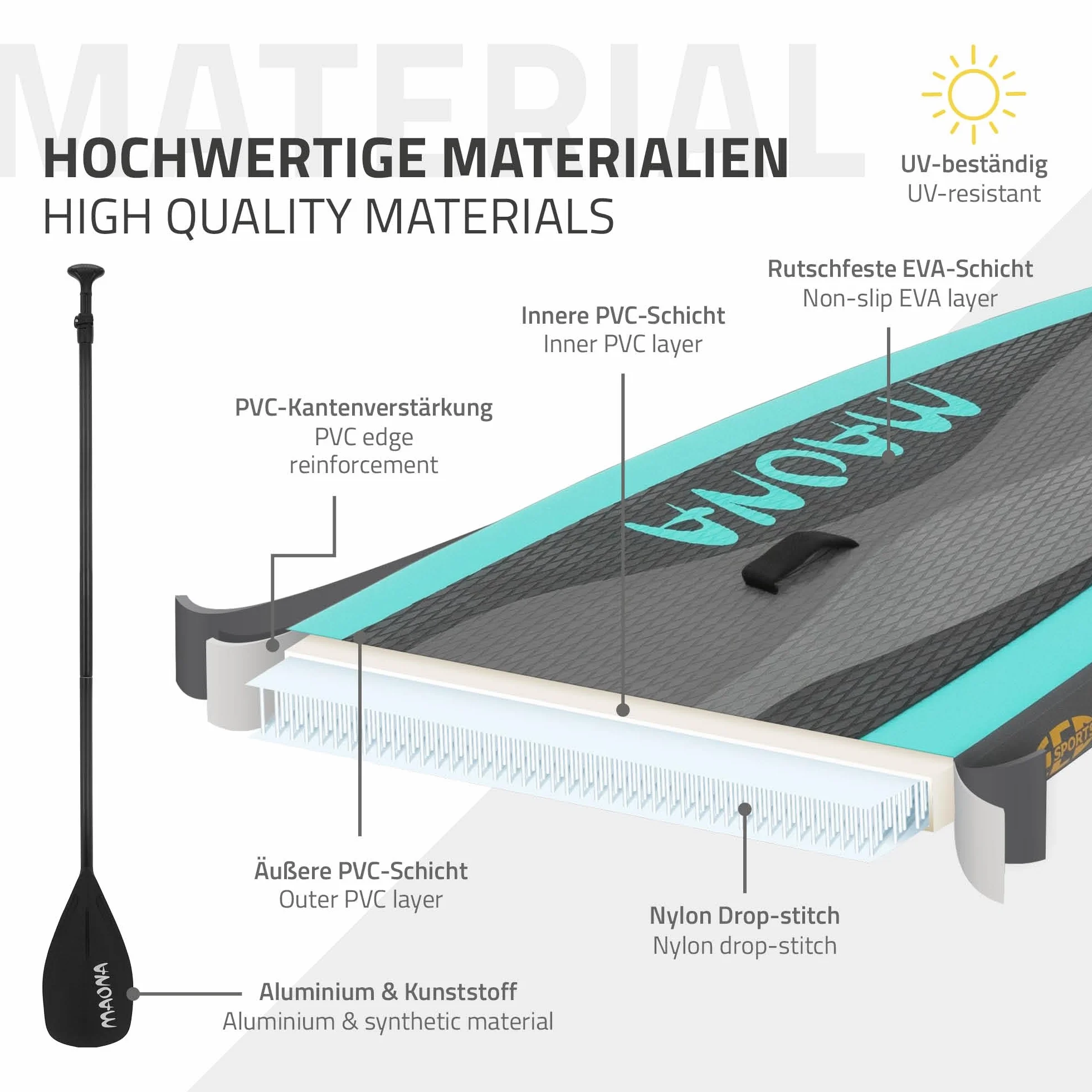 ECD Germany Stand Up Surf Paddle Board Gonfiabile 305 cm PVC 120 kg Tavola da Surf Pagaia Borsa Pompa