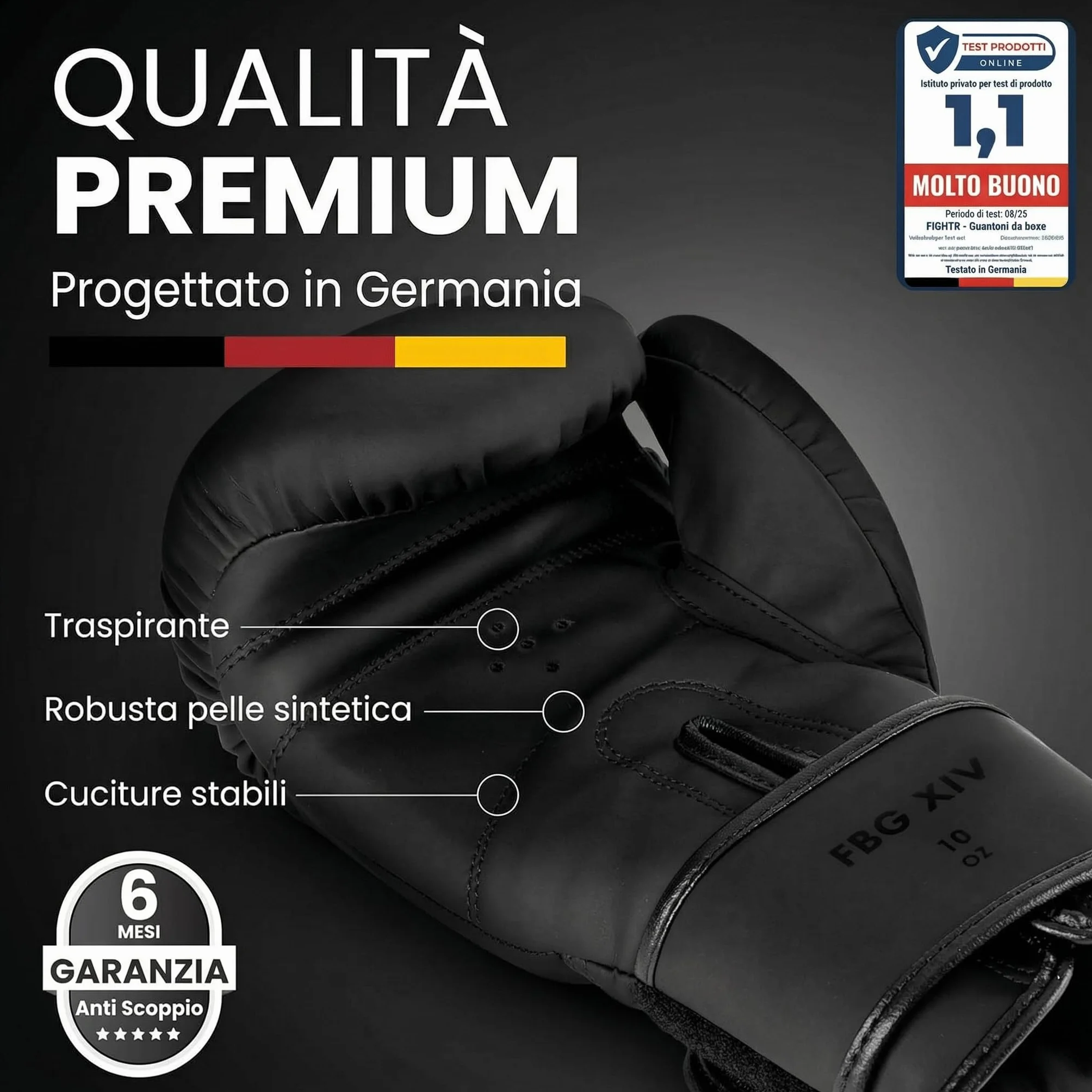 FIGHTR® Guantoni da Boxe Massima Protezione Stabilità per Boxe MMA Muay Thai Kickboxing Taglie 8-16 oz Borsa Trasporto