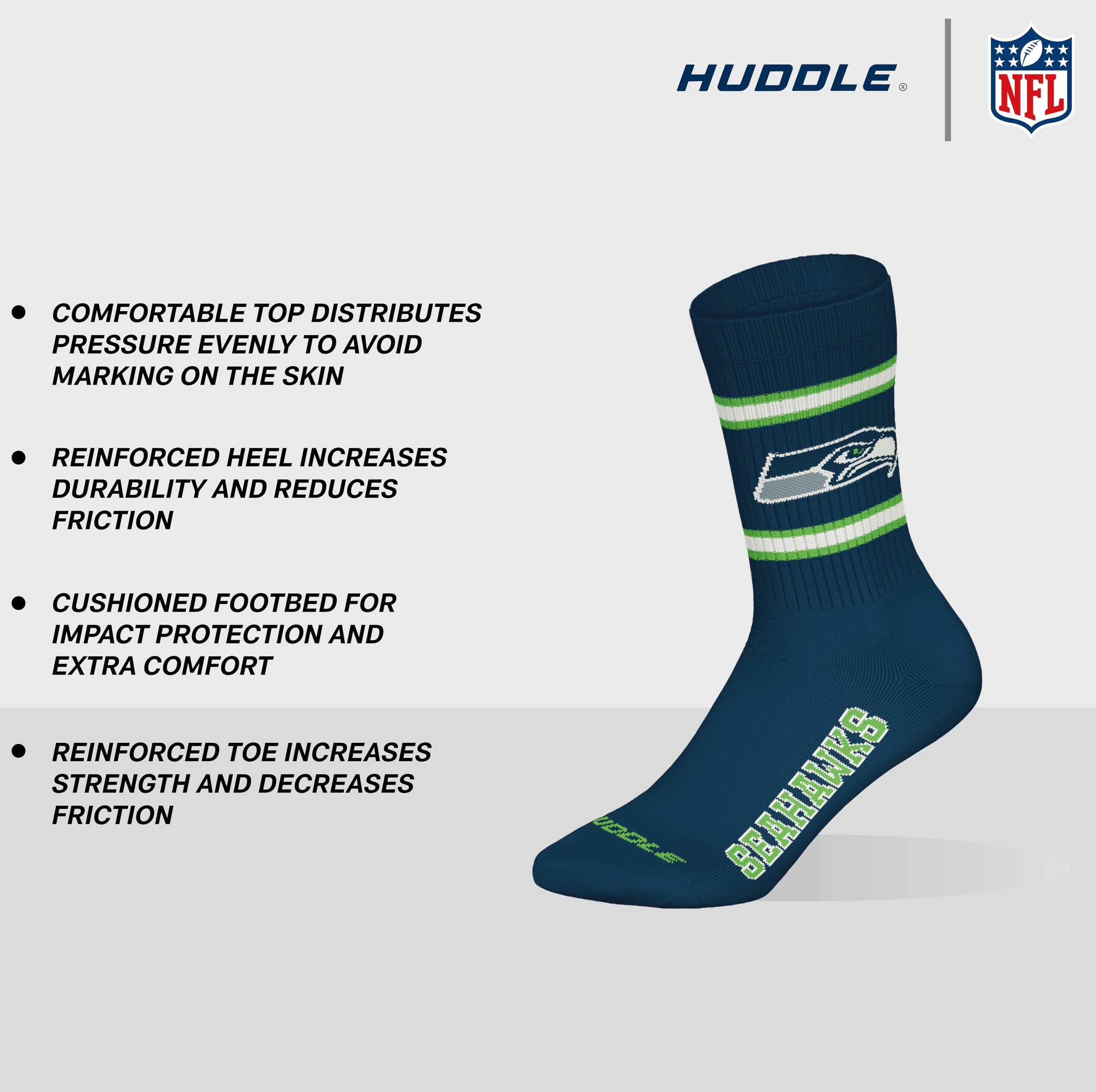 NFL Seattle Seahawks 3-teilige Rundhalssocken NNY/WHT/GRN 43/46
