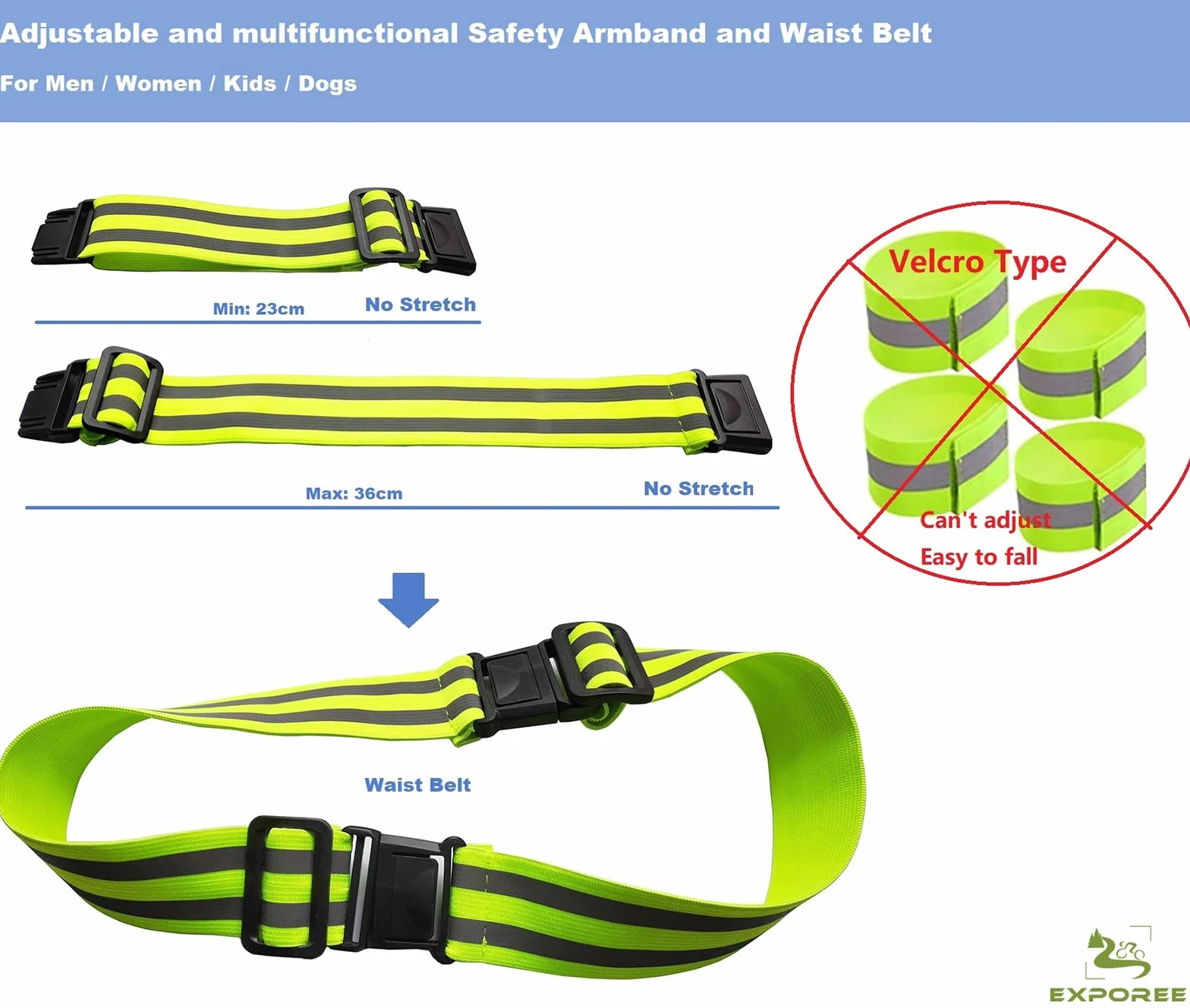 Catarifrangenti Bracciali Gilet Cintura Sicurezza Elastico Corsa Set Alta Visibilità