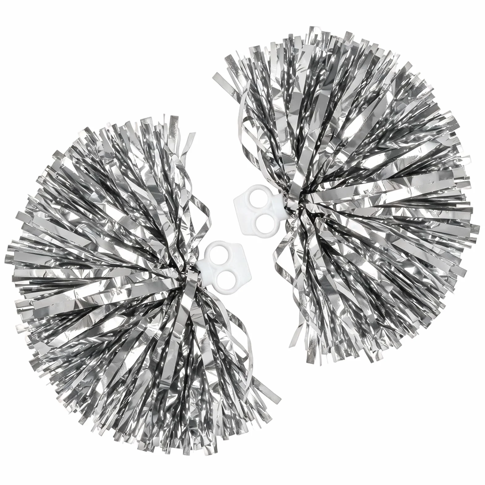 Pompon cheerleader lucidi in lamina metallica con anello in plastica argento