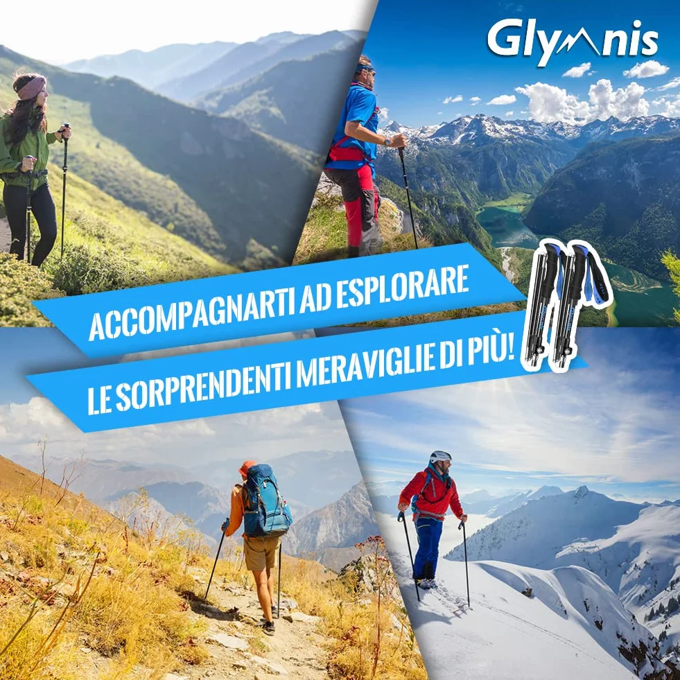 Bastoncini da Trekking Pieghevoli Antiurto 110-130cm Alluminio 7075 Impugnatura Eva Punta Carburo di Tungsteno 1 Paio