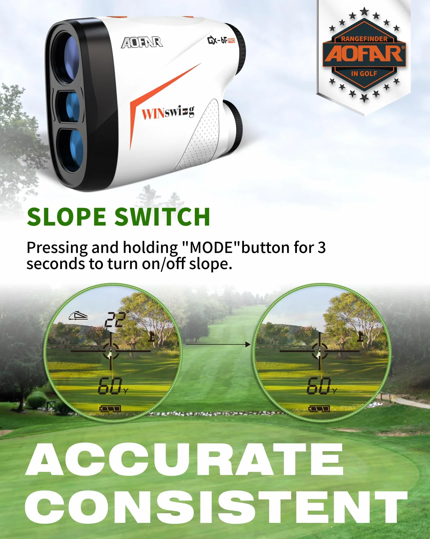 AOFAR GX-6F/GX-6F PRO - Telemetro per misurazione della distanza con scansione continua, vibrazione di bloccaggio del palo della bandiera, legale per tornei, 500 yards/600 yards ad alta precisione