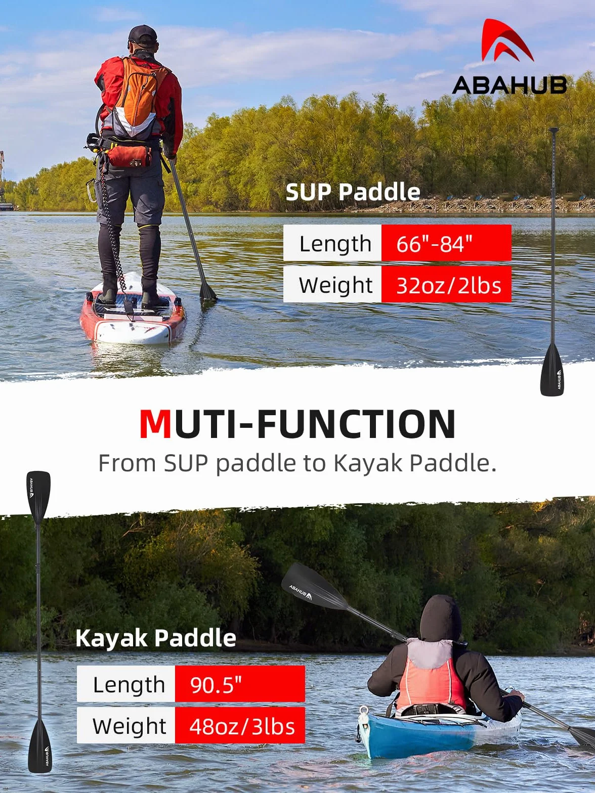 Abahub Pagaia SUP Alluminio Remi Paddle Stand Up Paddle Telescopico 173-213 cm Lama Nylon Nero Blu Verde Rosso Arancione Giallo