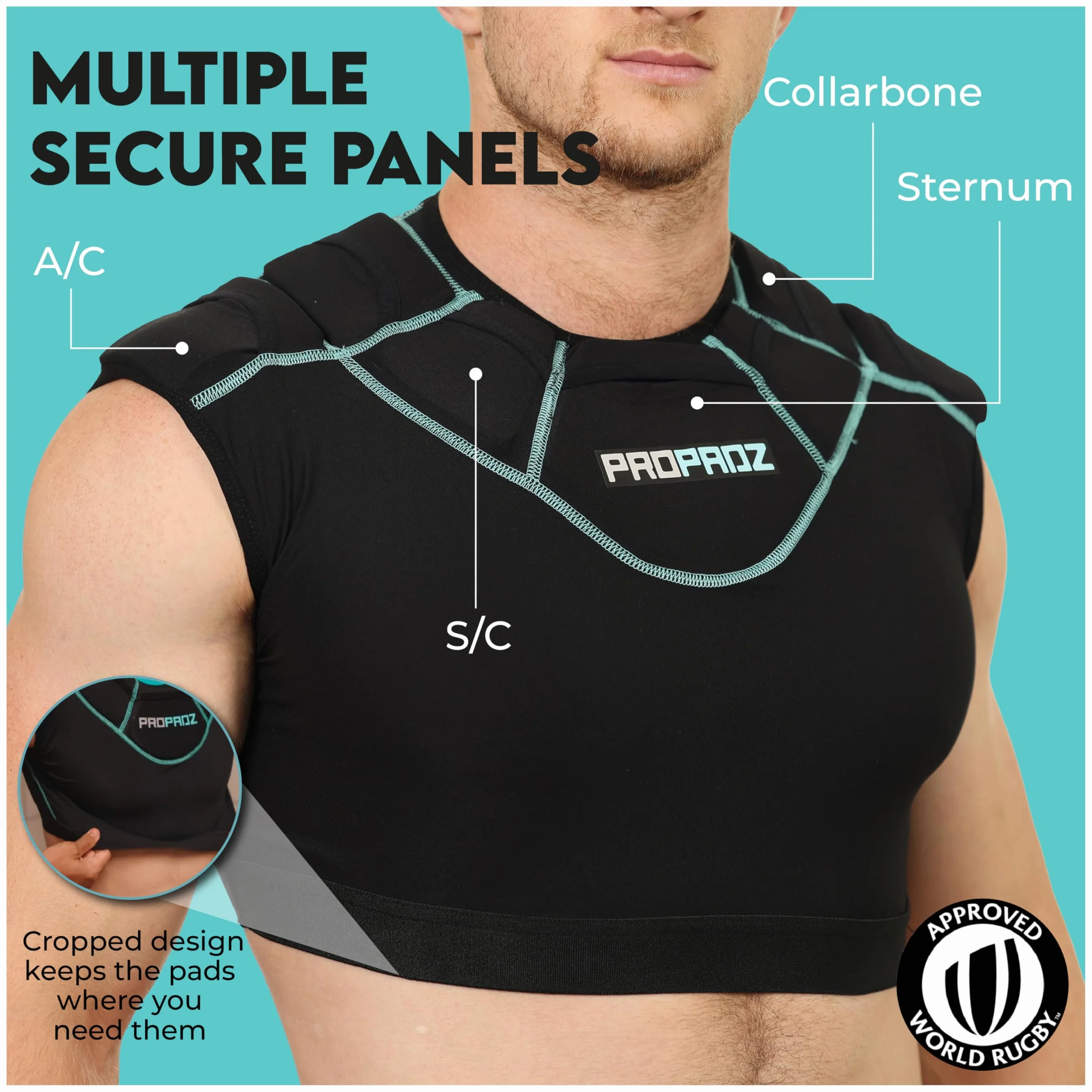 Propadz Gilet da rugby con protezioni spalle adulti – Approvato World Rugby, imbottiture gel modulari, protezione leggera traspirante