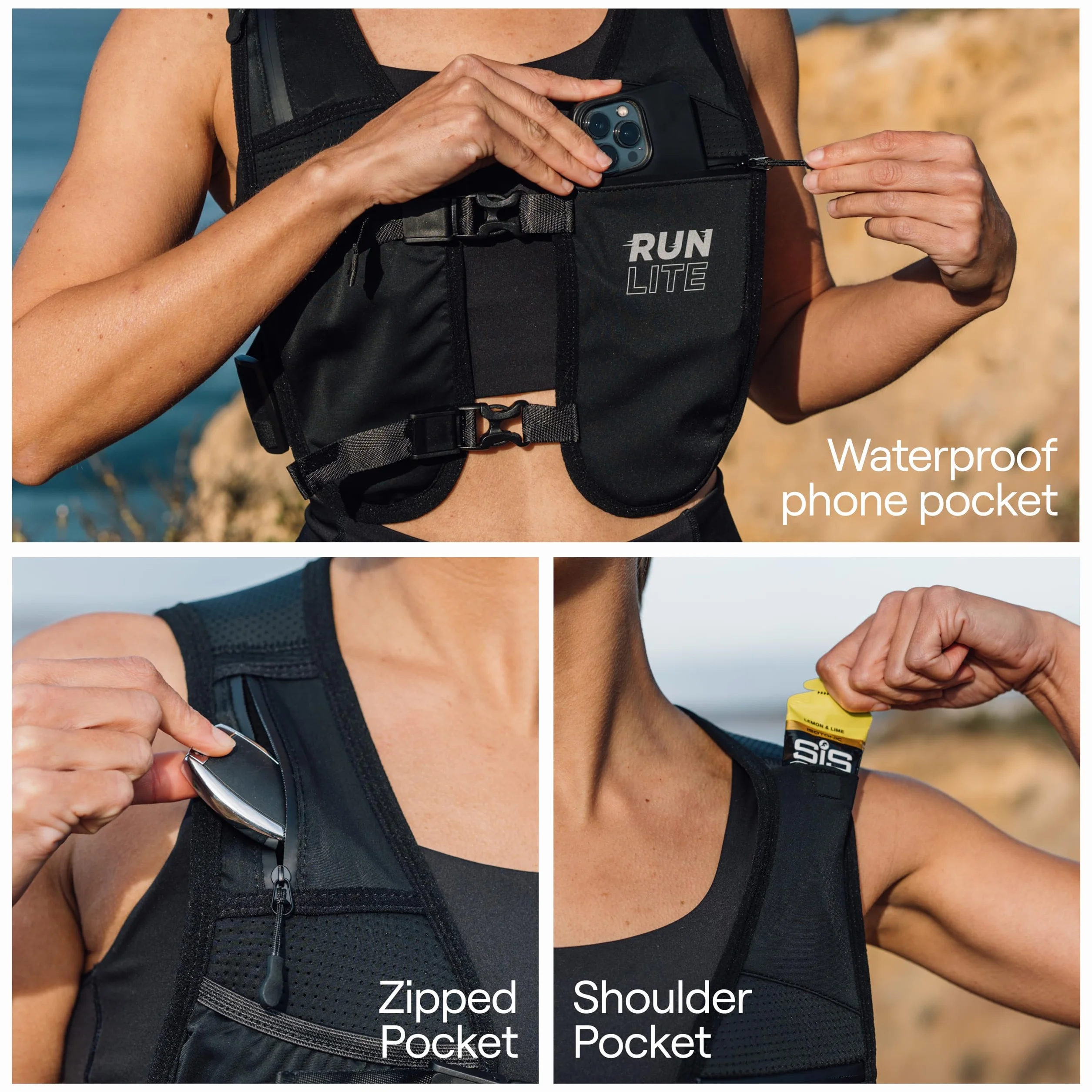 Gilet Running Unisex Impermeabile con Porta Cellulare 5 Tasche Riflettente per Corsa Jogging M/L (84-112 cm)