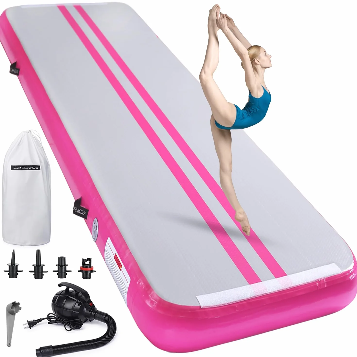 Tappetino da ginnastica gonfiabile, 3 m/4 m/5 m, con pompa ad aria, altezza 10 cm, per yoga, altalene, allenamento