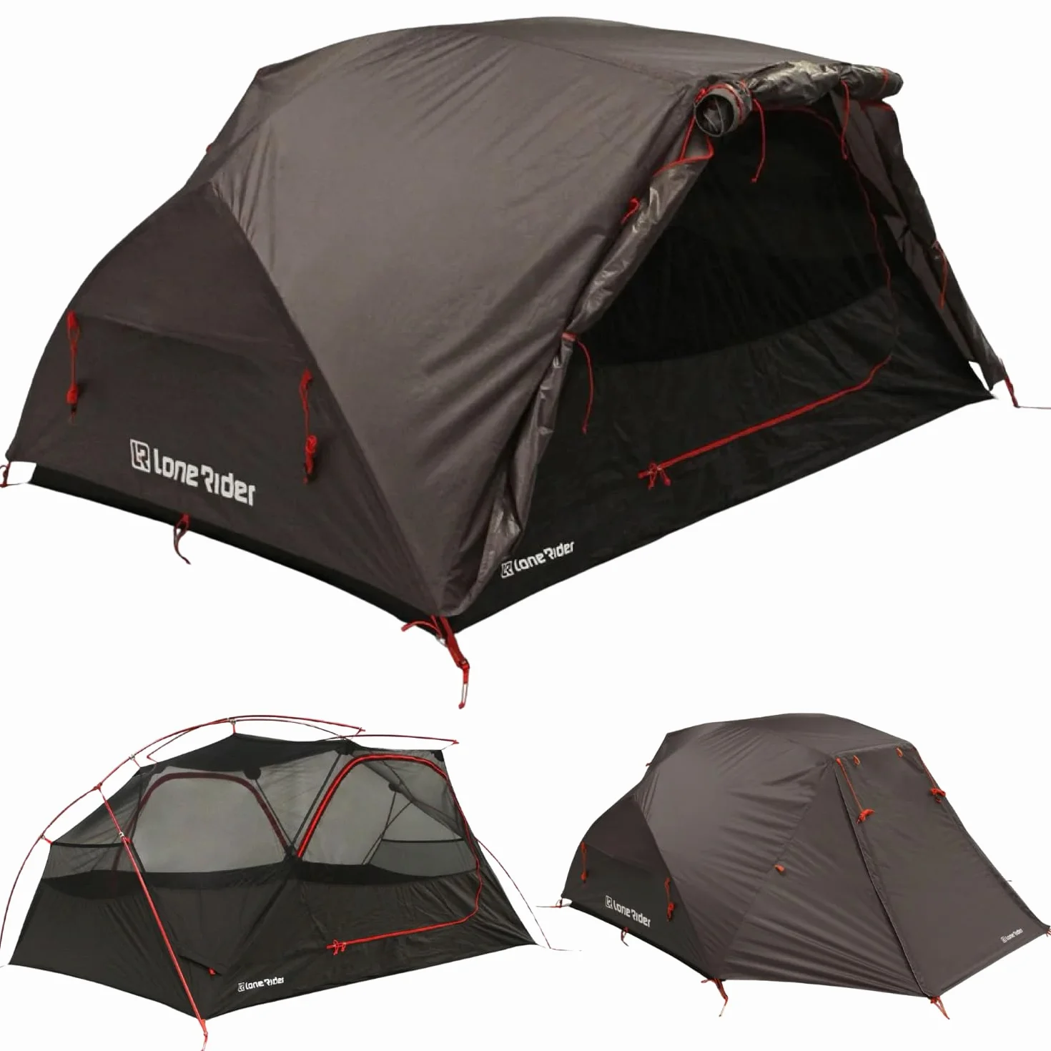 Lone Rider Tenda a Cupola per 2 Persone - Riparo Leggero e Impermeabile per Campeggio, Trekking e Hiking - Struttura Monopezzo con Ventilazione in Rete - Include Sacca, Picchetti e Kit Veranda