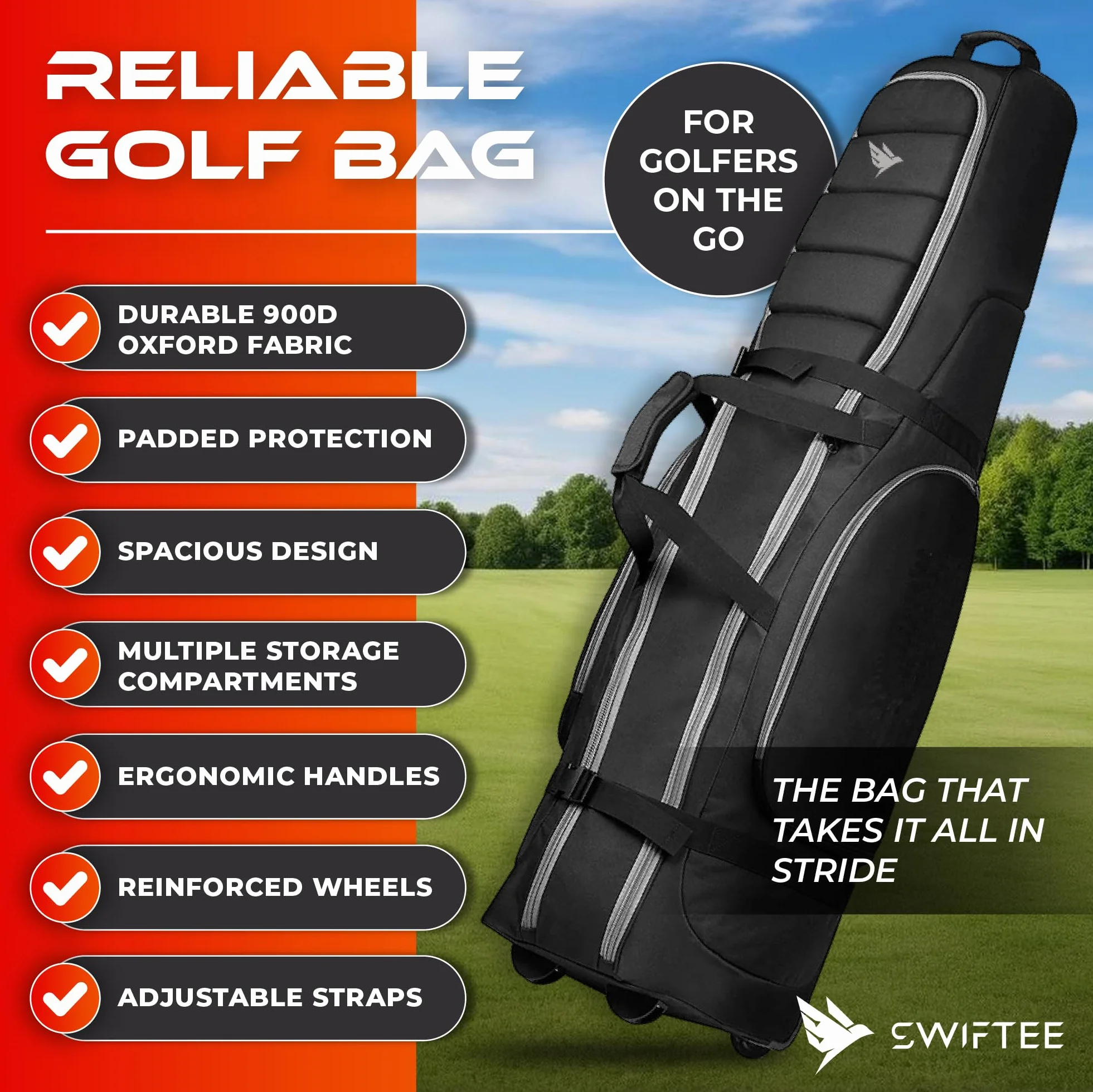 SWIFTEE Borsa da viaggio imbottita per attrezzatura da golf, in tessuto Oxford 900D, impermeabile e resistente all'usura, tasche extra grandi per accessori da golf e scarpe da golf