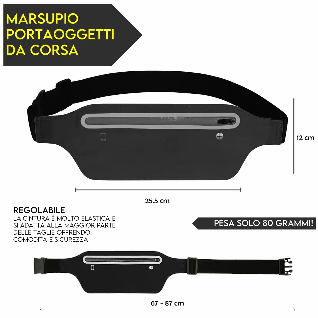 FLUO Marsupio Corsa Uomo Donna Porta Cellulare Cintura Running Riflettente Sport