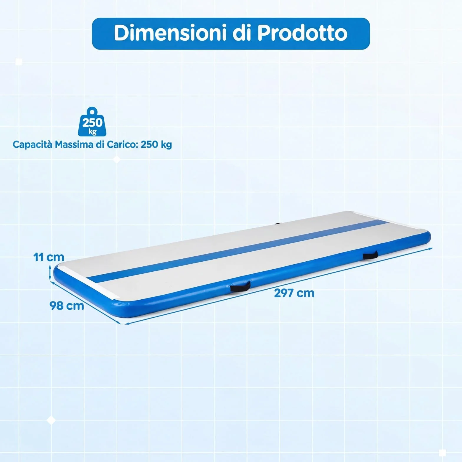 COSTWAY Tappeto Ginnastica Artistica da Casa, Materasso Ginnastica in PVC con Pompa ad Aria e Borsa, Tappetino Gonfiabile per Yoga, Fitness e Allenamento, 297 x 98 x 11 cm