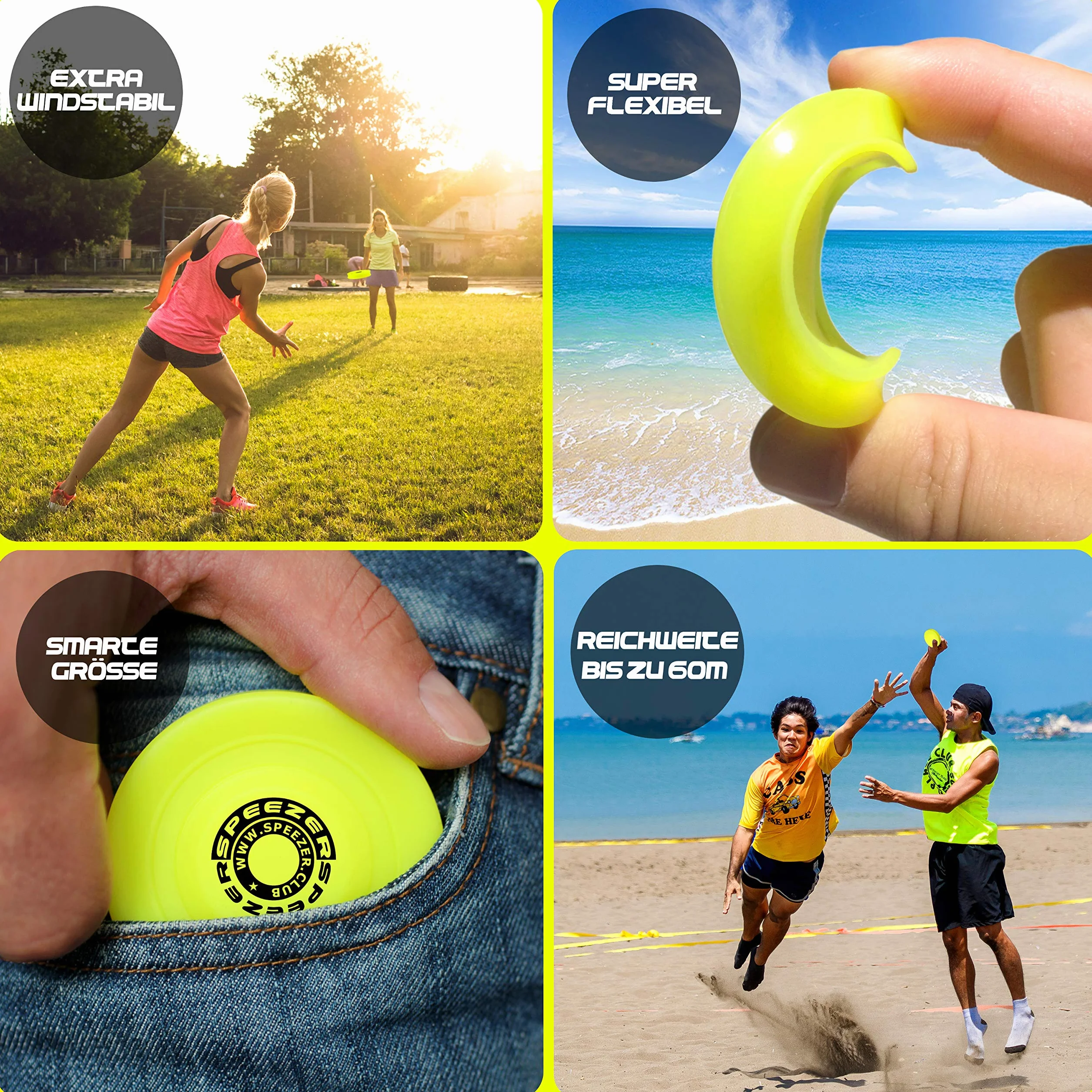 SPEEZER Mini Frisbee – neon yellow disc for kids & pros – small soft pocket frisbee