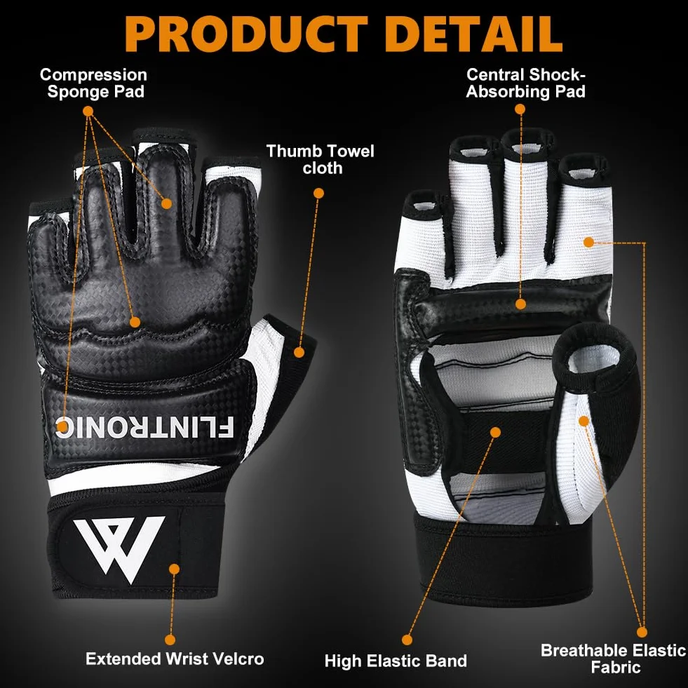 Flintronic Guanti da Boxe per Allenamento MMA Karate Taekwondo Muay Thai con Fascia Elastica