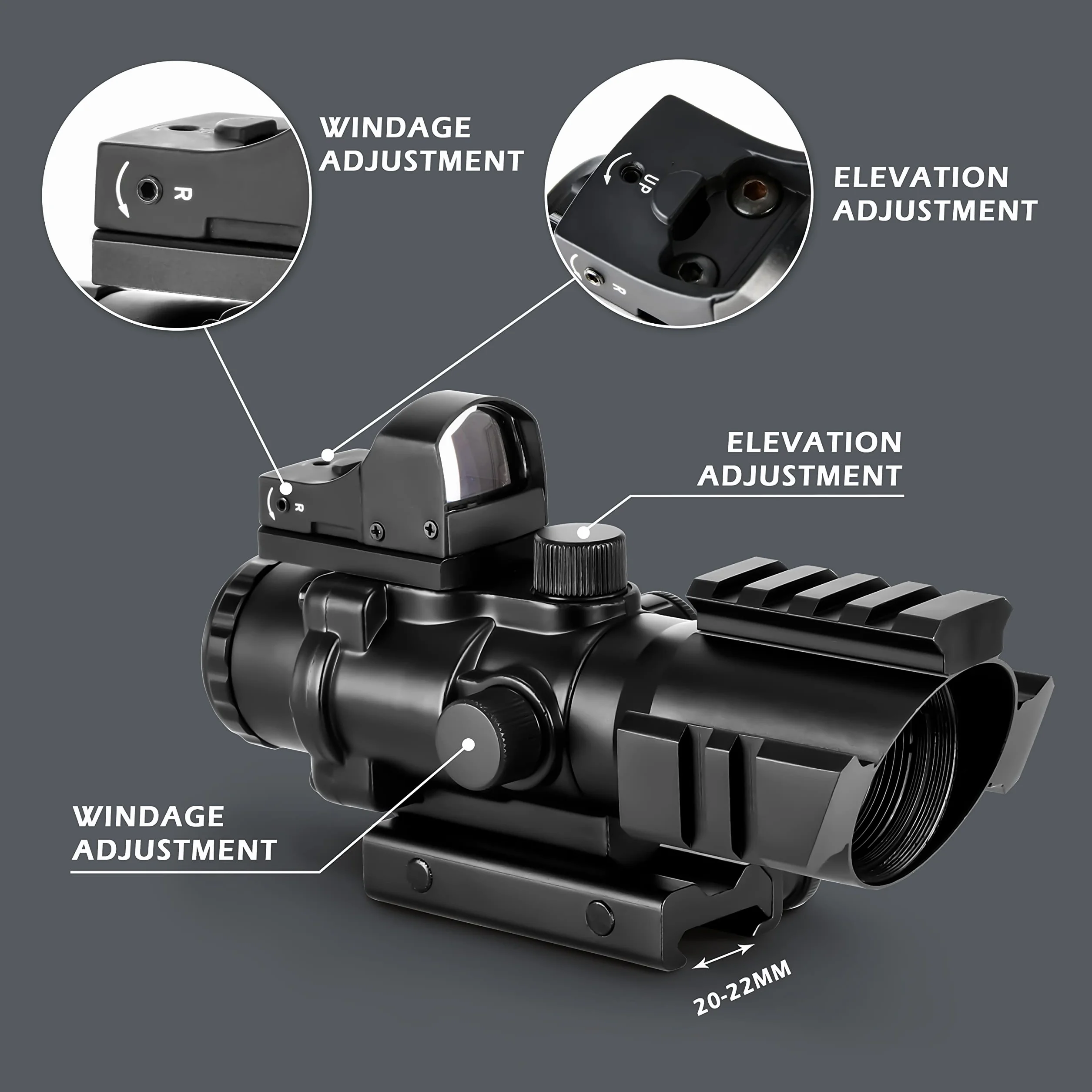 Mirino Olografico Combinato Aomekie 4X32 e Red Dot con Luminosità Regolabile per Guide Picatinny 20/22 mm