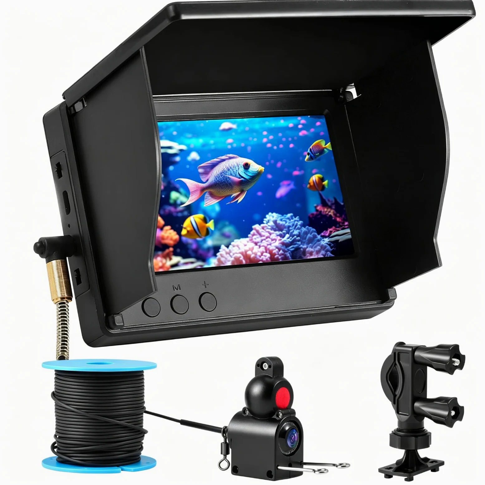 Trovatore portatile con display IPS da 4,3" e fotocamera da 30 m, fotocamera subacquea con visione notturna a infrarossi e batteria IP68, 5000 mAh, ideale per pesca in mare, mare, mare, fiume e