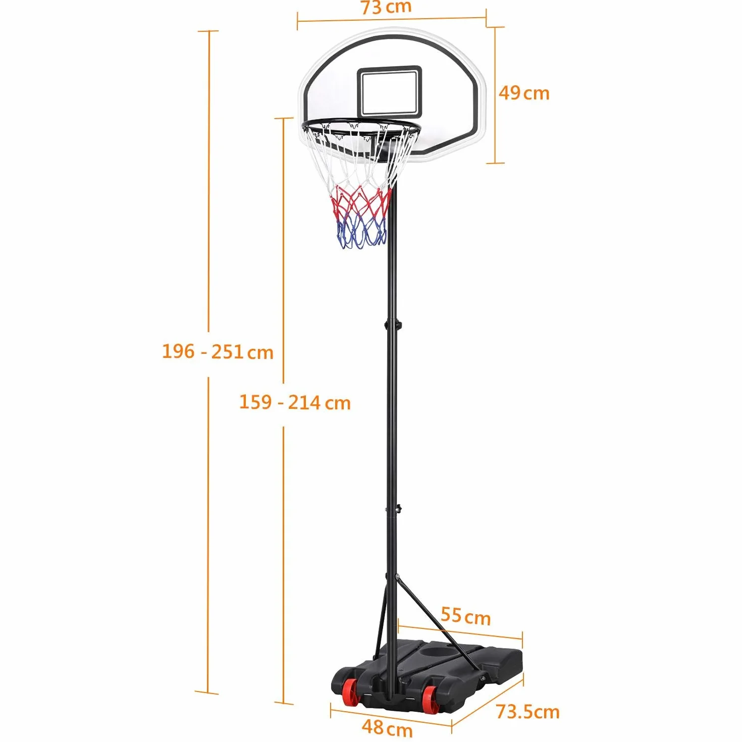 Yaheetech Cestino da basket regolabile 159-214 cm con ruote per interni ed esterni