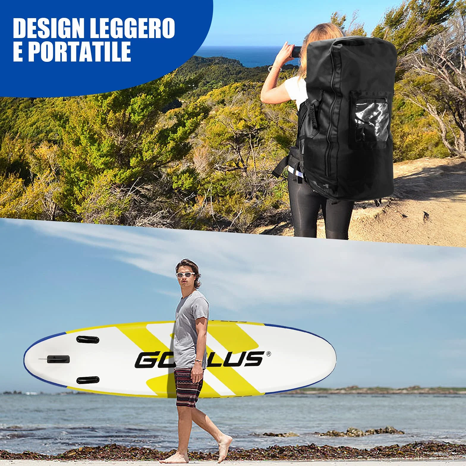 COSTWAY SUP Gonfiabile Adulti 305/335 cm, Stand Up Paddle Gonfiabile con Pinne, Leash, Pagaia, Pompa, Kit di Riparazione e Borsa, Carico Massimo 110 kg