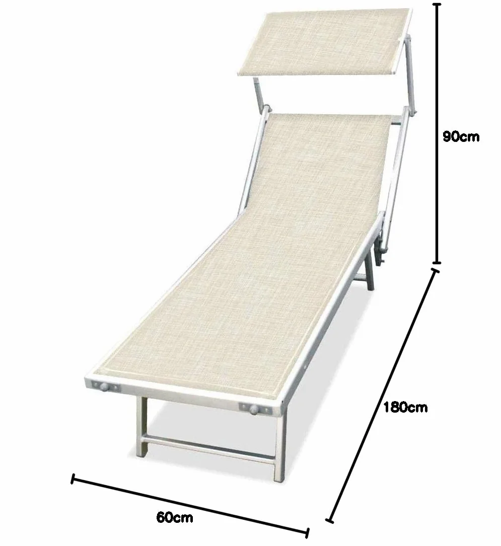Lettino Prendisole Pieghevole in Alluminio 190x60x40/90 cm con Tettuccio Parasole Ecru Melange
