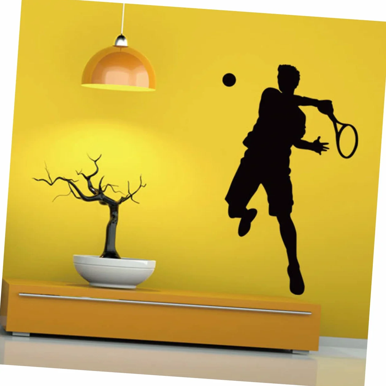 Adesivo Murale Sportivo Autoadesivo in Pvc Nero Giocatore di Tennis per Cameretta Palestra