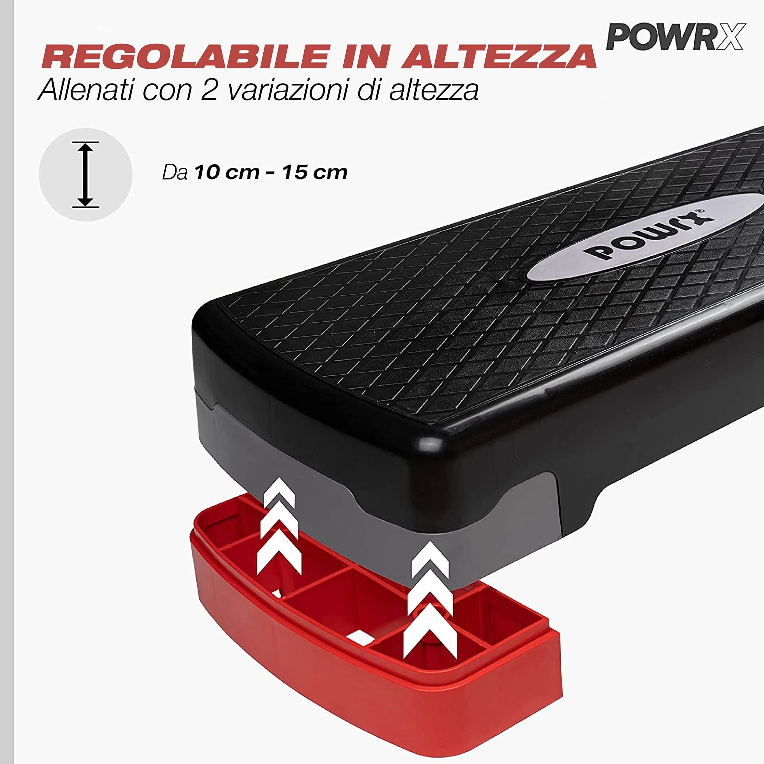 POWRX Step da aerobica 68 x 28,5 cm Stepper fitness Altezza regolabile superficie antiscivolo Nero Rosso