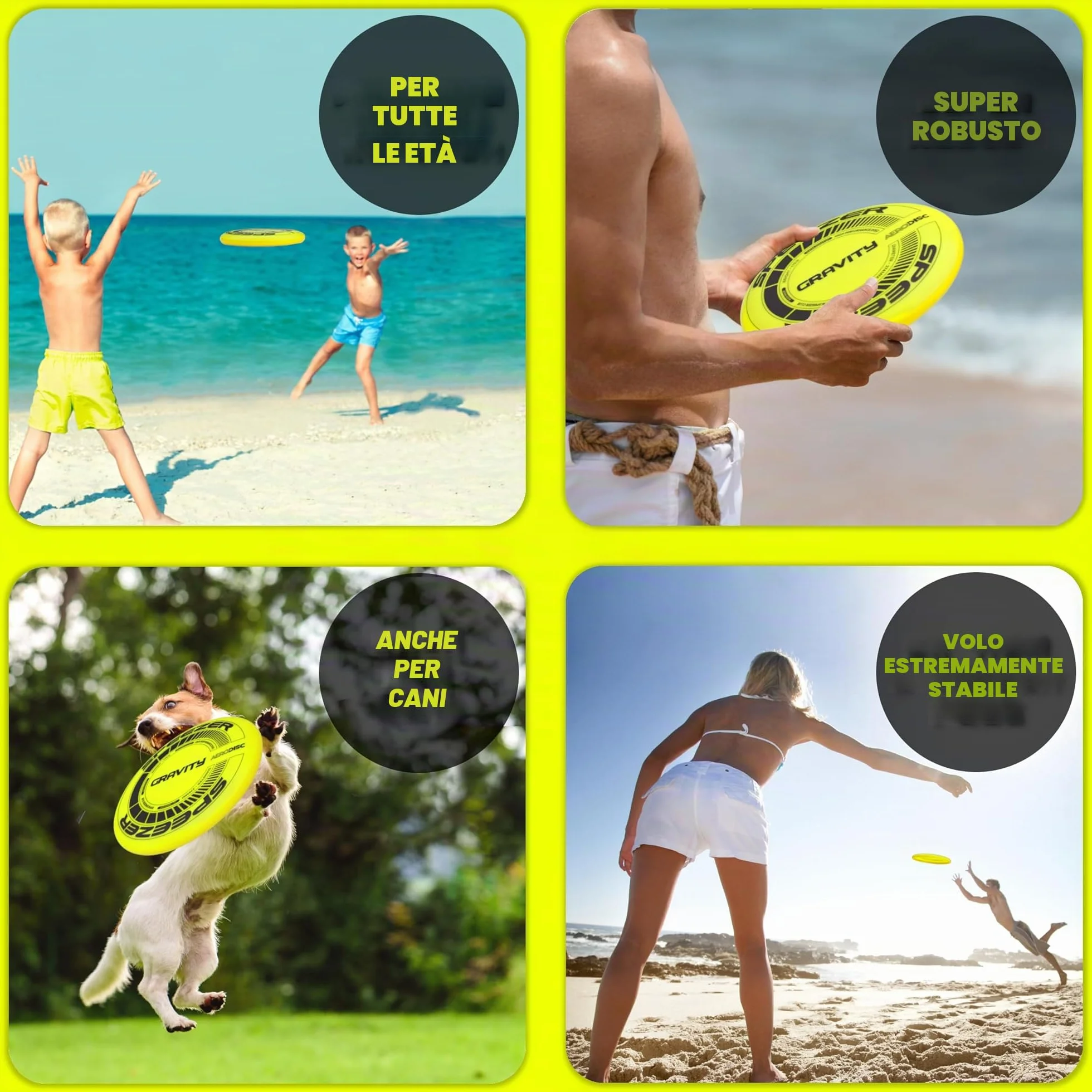 SPEEZER Gravity Frisbee 175 g – Disco da lancio professionale giallo neon per bambini adulti – Ultimate Flying Disc giocattolo da spiaggia