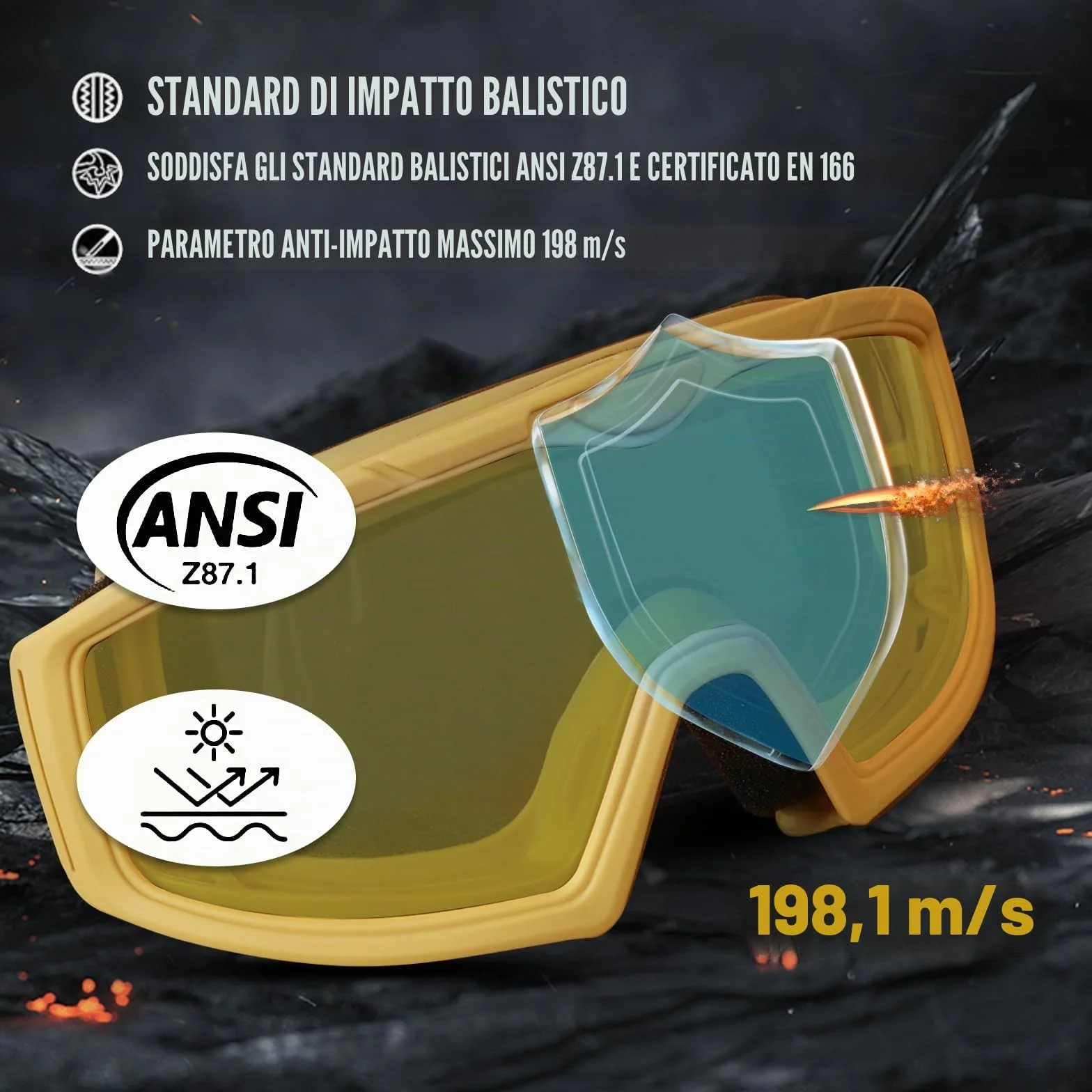 OneTigris Occhiali tattici softair protettivi 3 lenti intercambiabili CE EN166 ANSI Z87.1