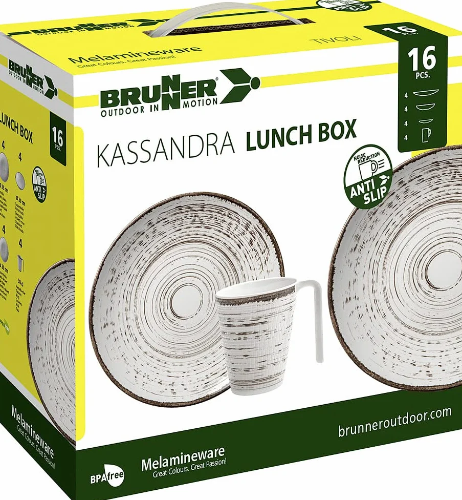 BRUNNER Set stoviglie da Campeggio (Set 16 Pezzi) per 4 Persone - Lunch Box Kassandra - in melamina di Alta qualità, Antiscivolo e Resistente