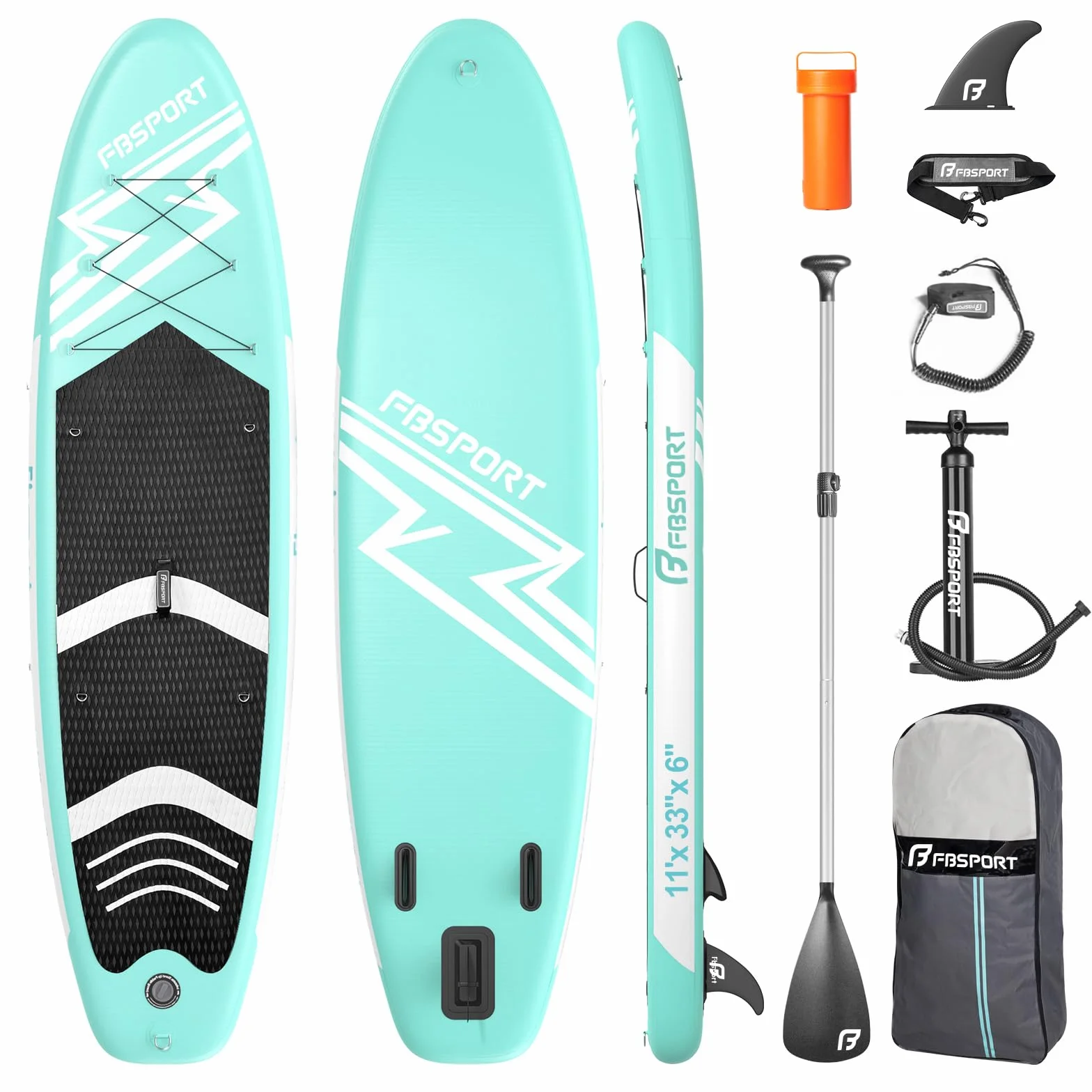 FBSPORT Tavola da SUP Gonfiabile SUP, Stand Up Paddling Board, Stand Up Paddle Board Gonfiabile per Stand Up Paddling 15CM Spessore, Surf con Alluminio Regolabile SUP Paddle + Pompa