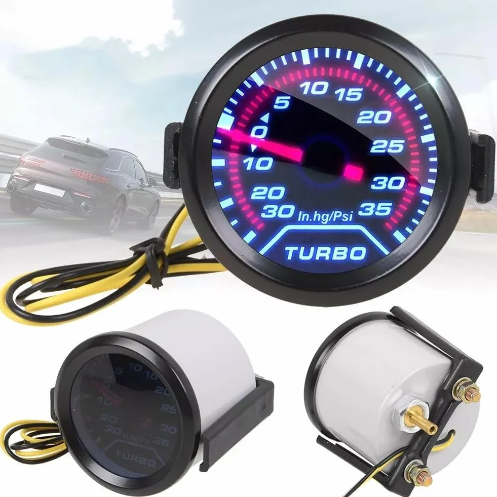 Manometro digitale Turbo Boost, 52 mm, misuratore di pressione Turbo Boost per auto, puntatore digitale 35 PSI con lente fumé e kit di installazione con ago illuminato