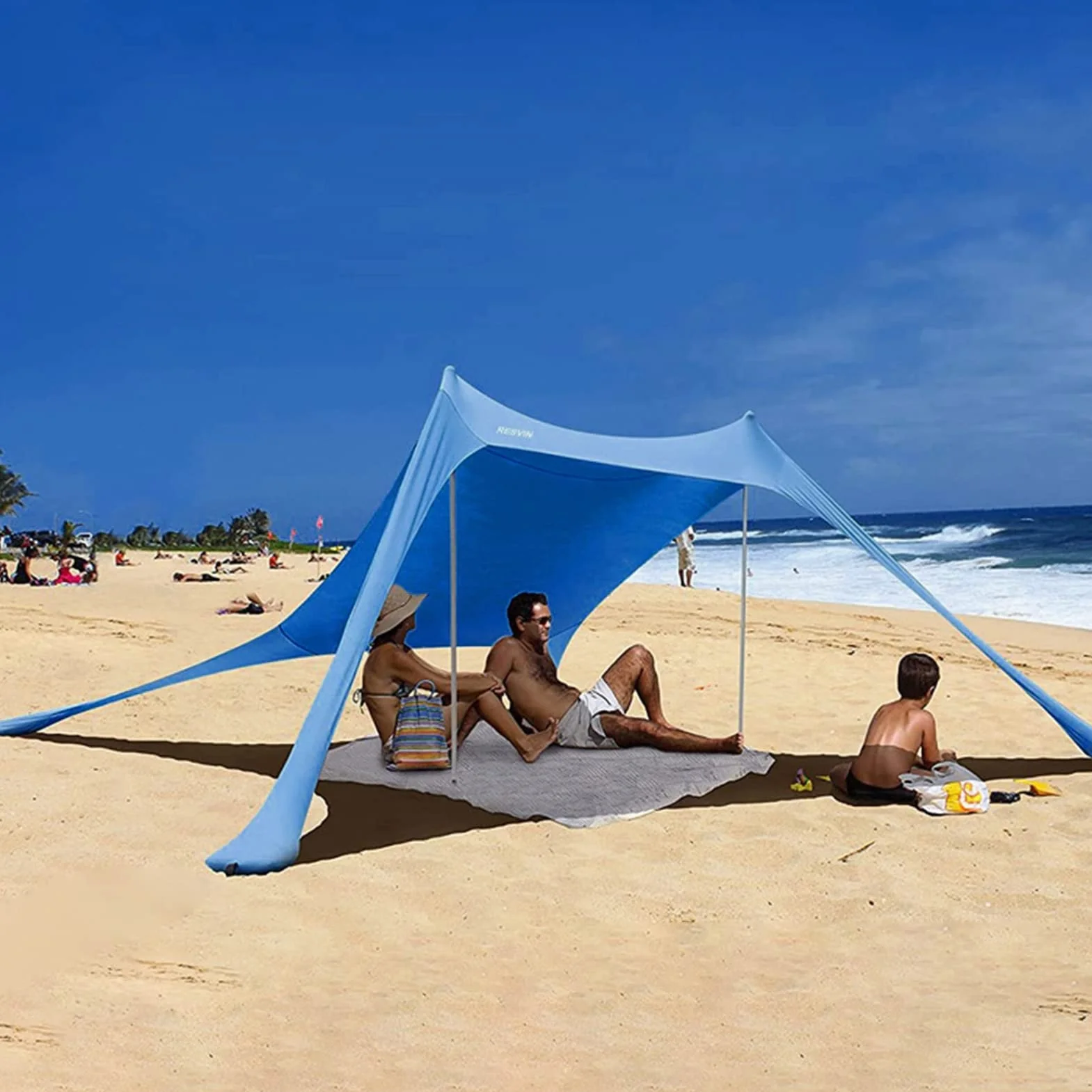 Tenda Parasole Portatile per Mare, Spiaggia, Protezione UPF50+, con Ancore di Sabbia, Pali in Alluminio e Borsa da Trasporto, Ombra all’Aperto in Campeggio, Pesca, Picnic